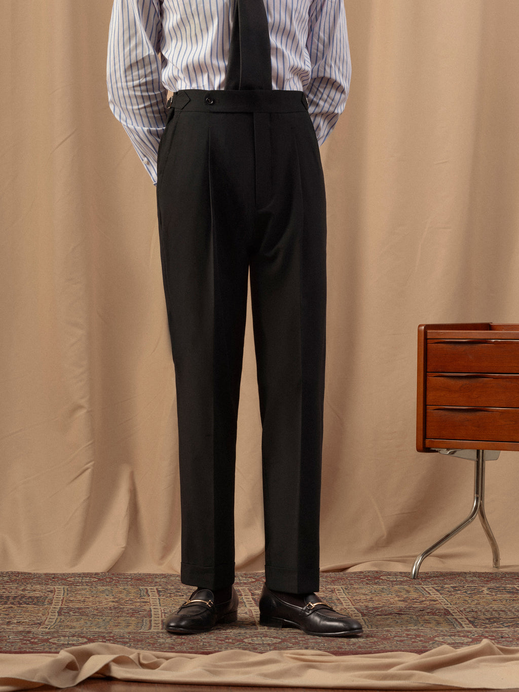Men's Slim Fit Pure Black Single Pleat Tuxedo Trousers (Business/Casual/Wedding/Formal)