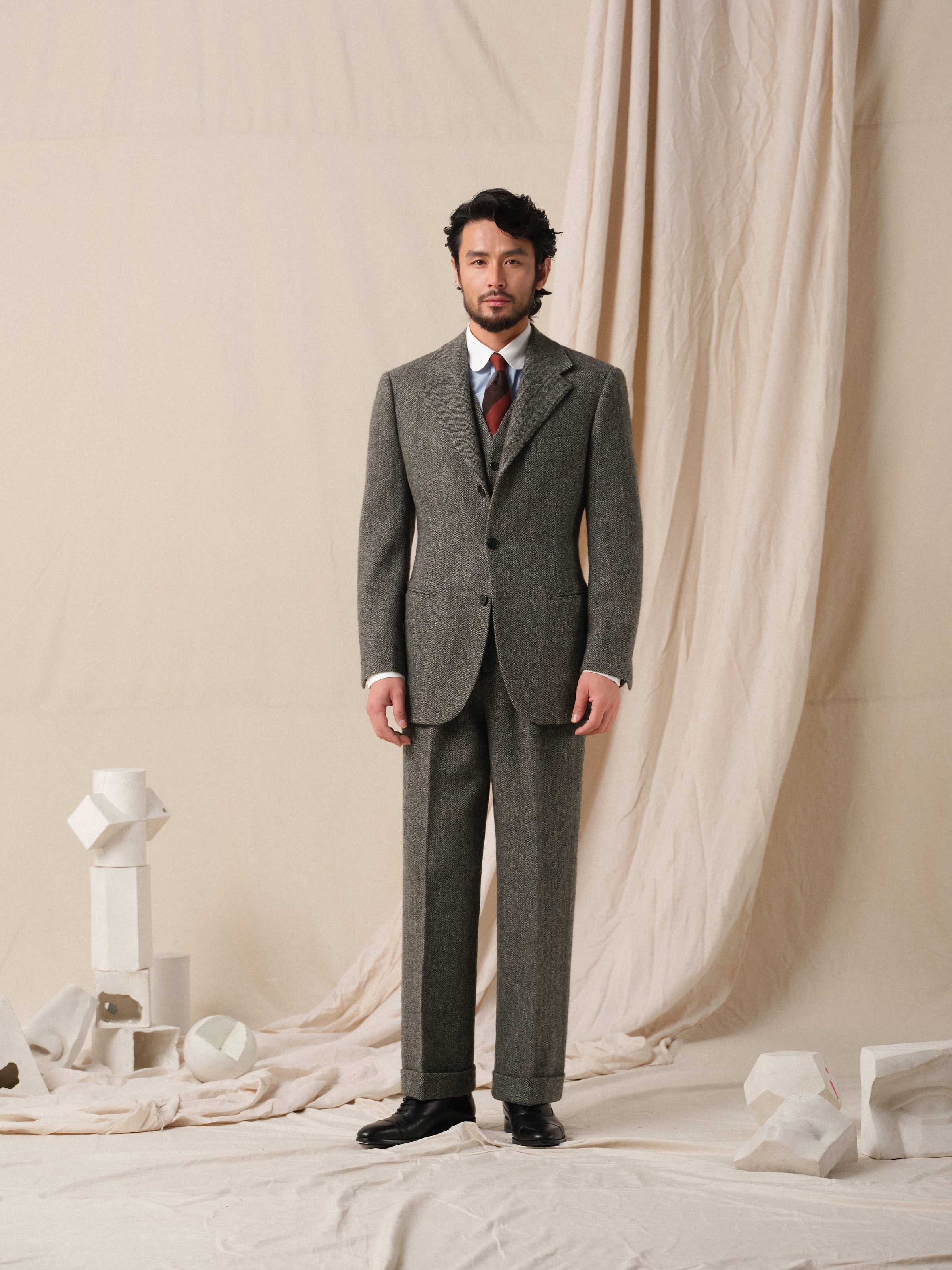 Men's 1930s Vintage 480g Herringbone Two-Piece Suit