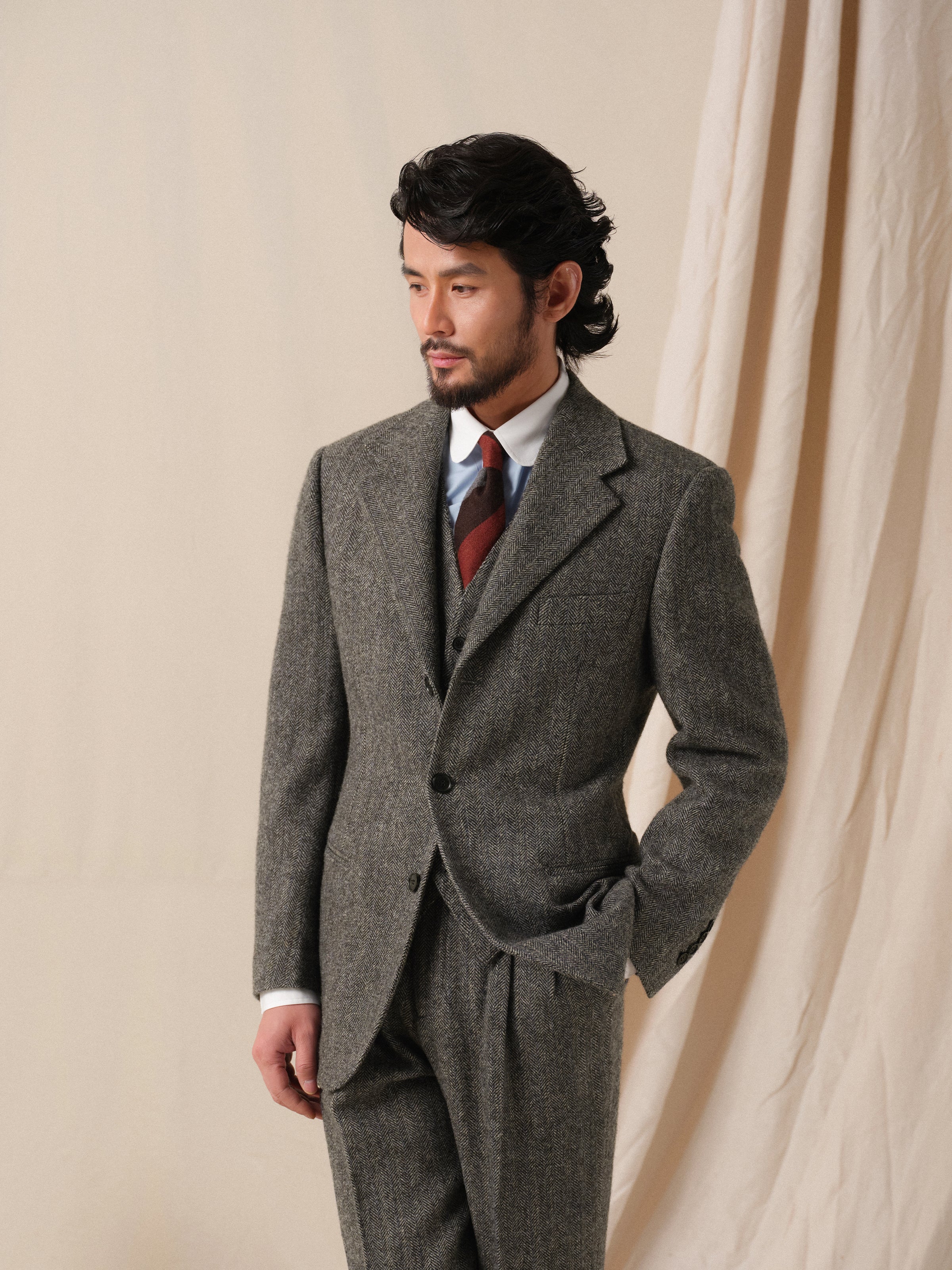 Men's 1930s Vintage 480g Herringbone Two-Piece Suit