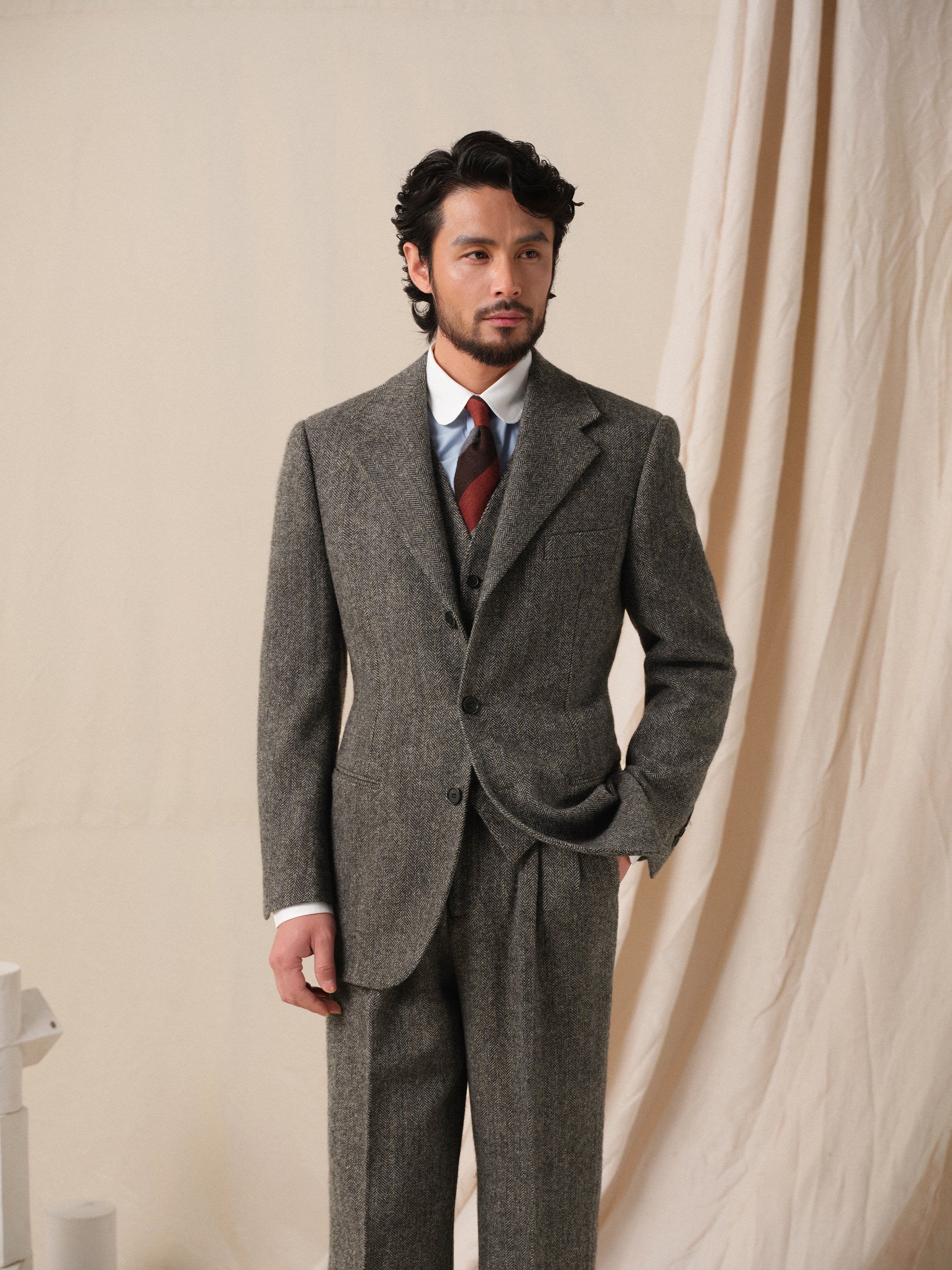 Men's 1930s Vintage 480g Herringbone Two-Piece Suit
