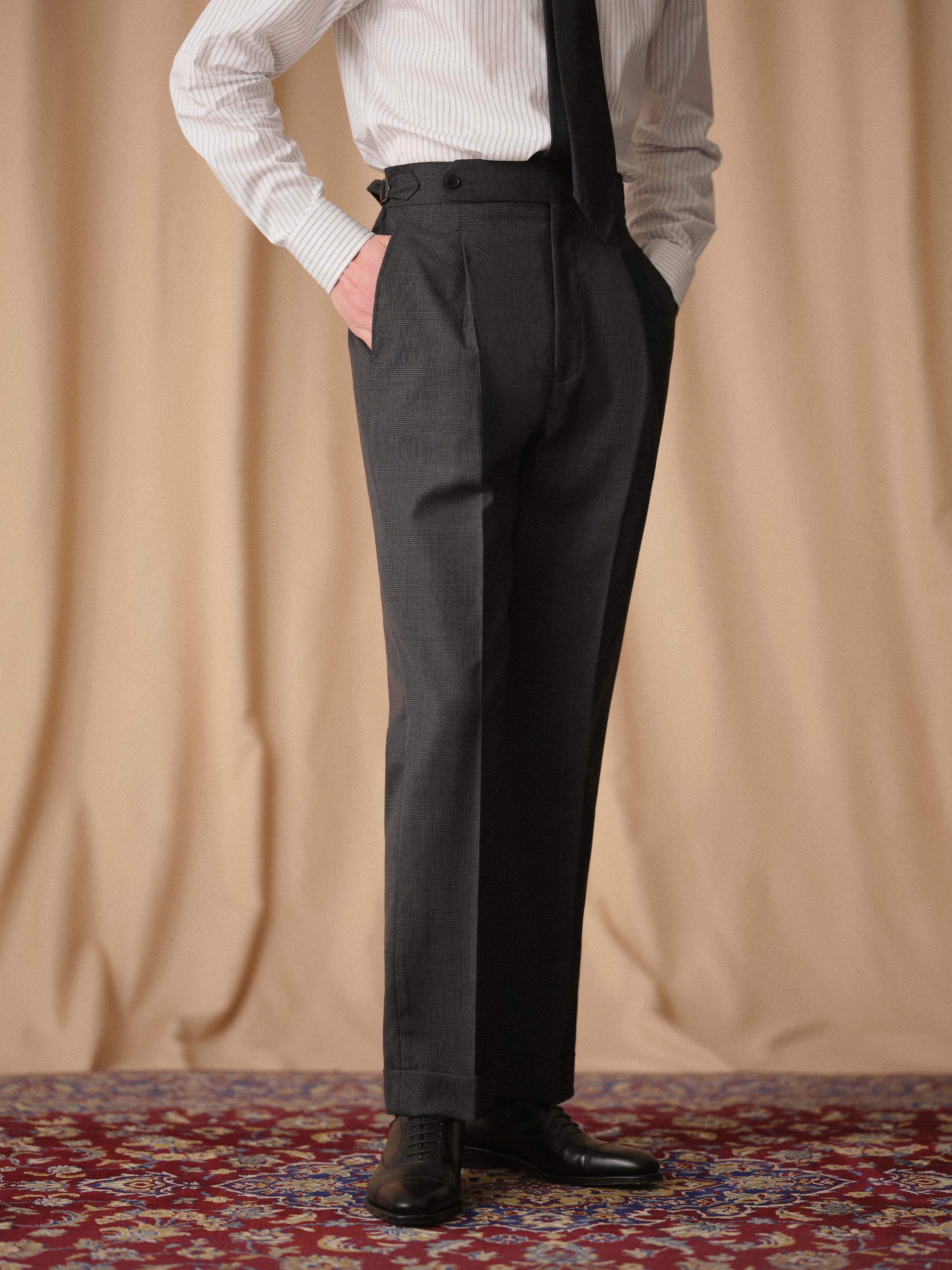 Men's 50% Wool Prince of Wales Check Straight-Leg Business Trousers