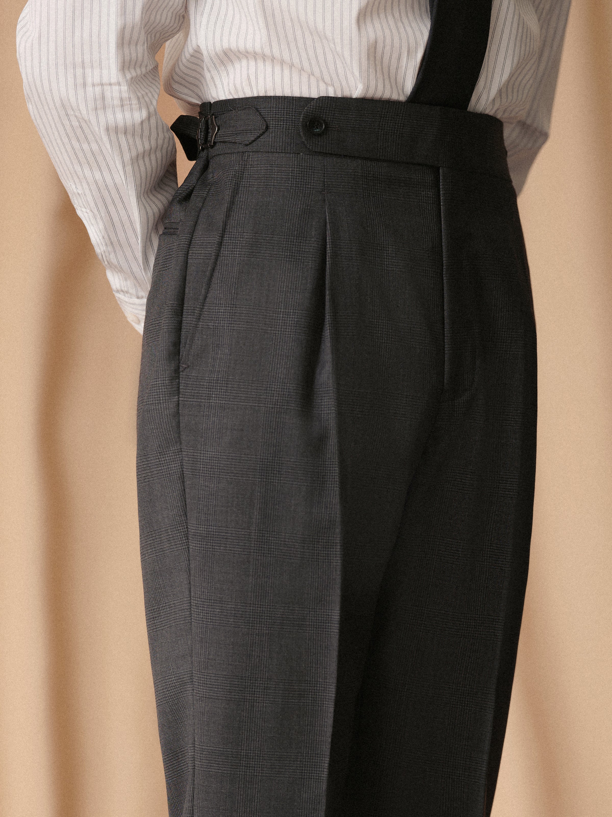 Men's 50% Wool Prince of Wales Check Straight-Leg Business Trousers