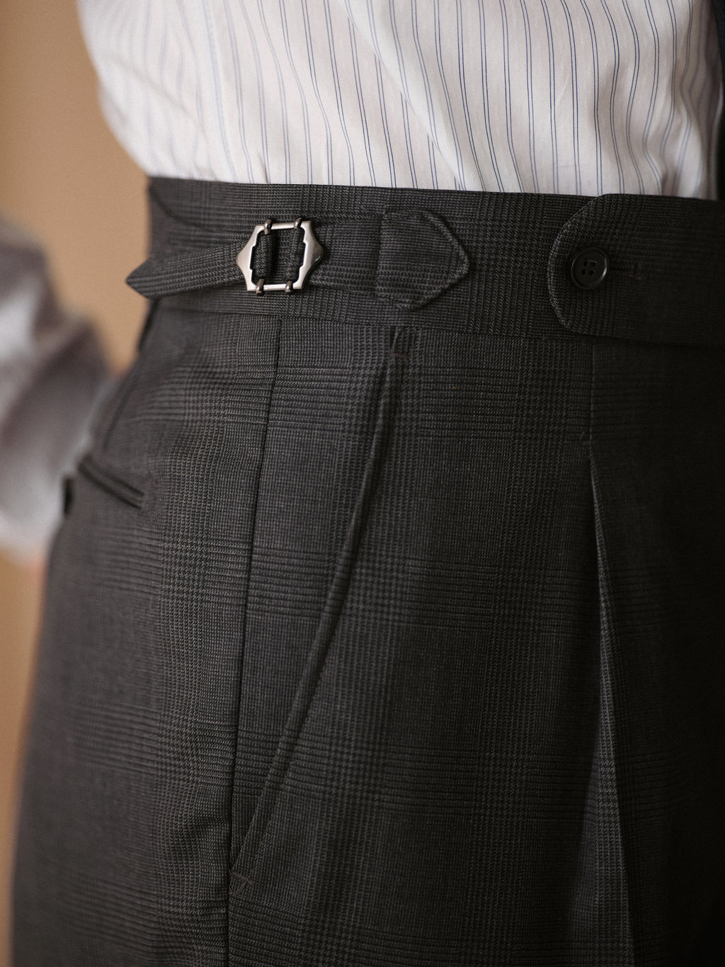 Men's 50% Wool Prince of Wales Check Straight-Leg Business Trousers