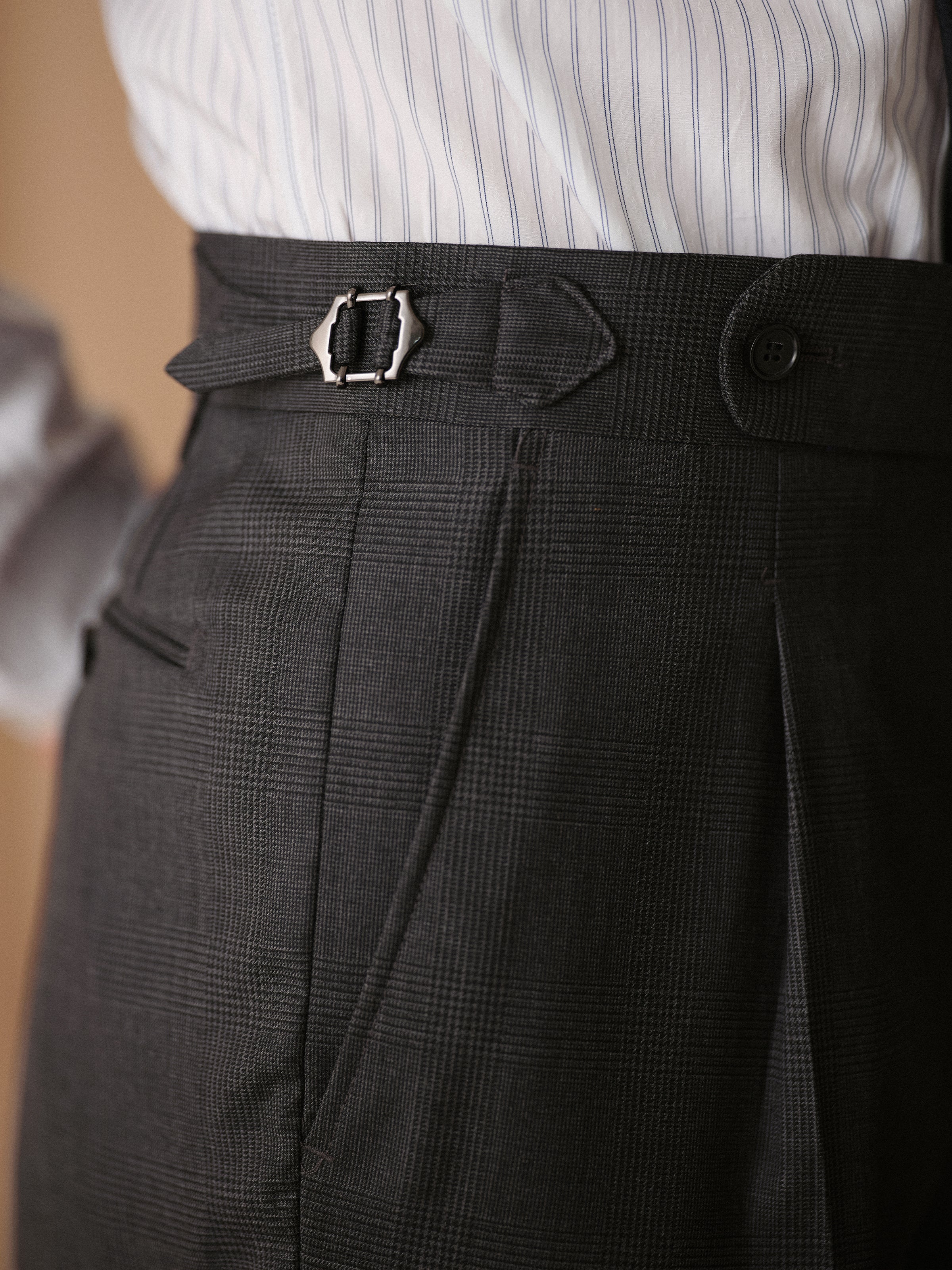 Men's 50% Wool Prince of Wales Check Straight-Leg Business Trousers