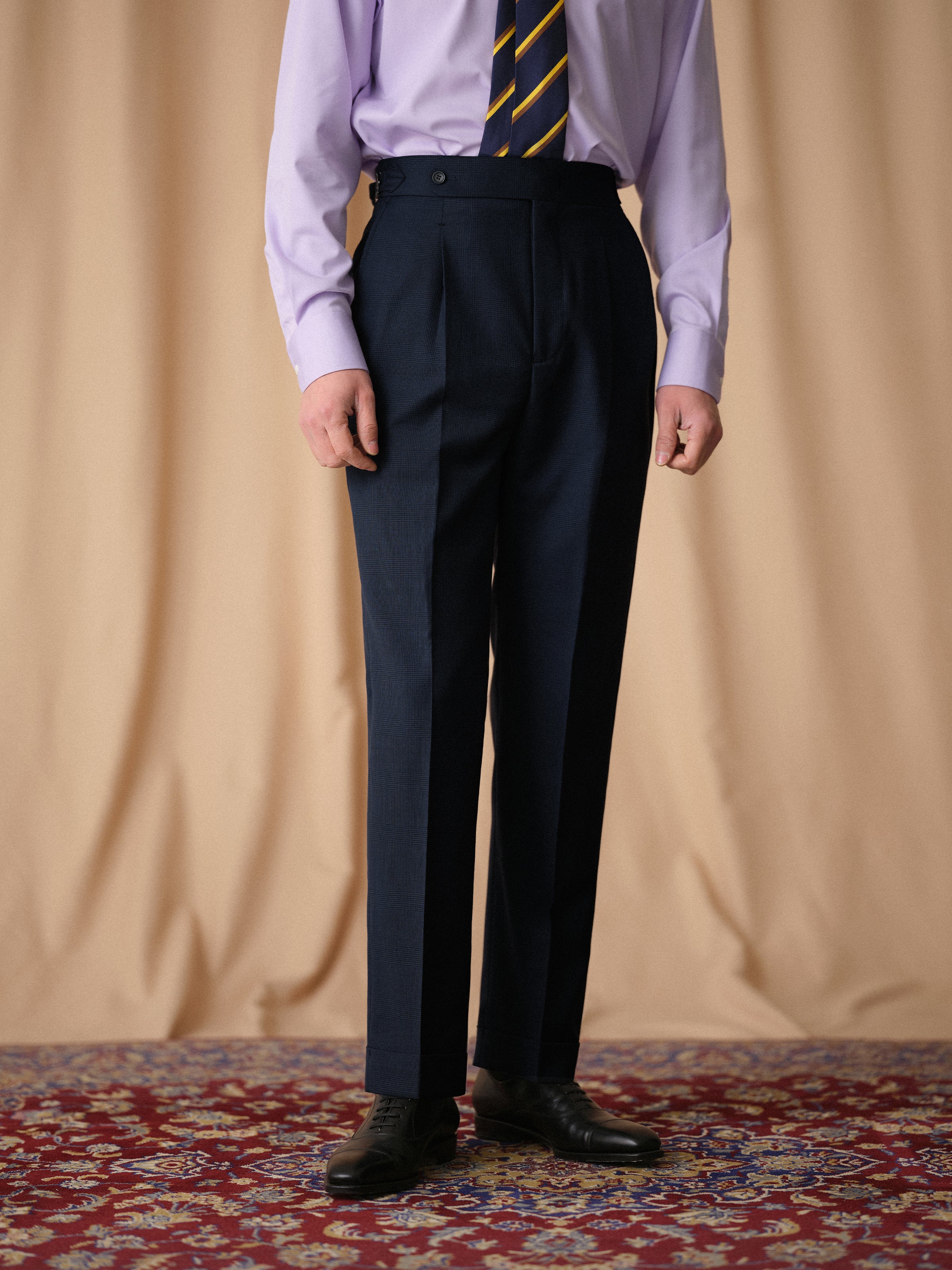 Men's Non-Iron Wool Prince of Wales Check Slim Straight Suit Trousers