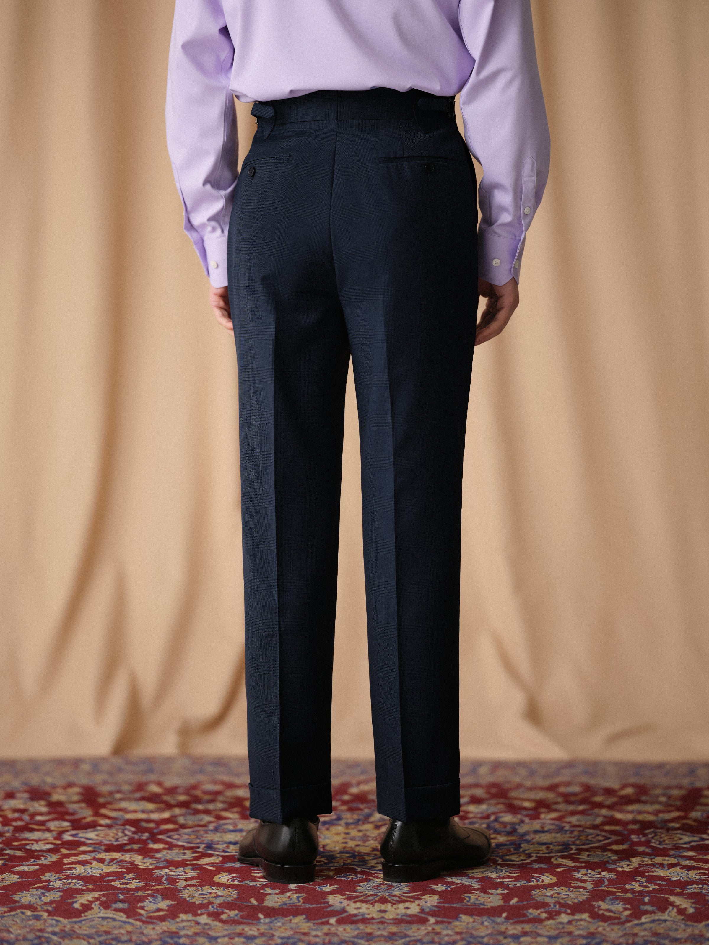 Men's Non-Iron Wool Prince of Wales Check Slim Straight Suit Trousers