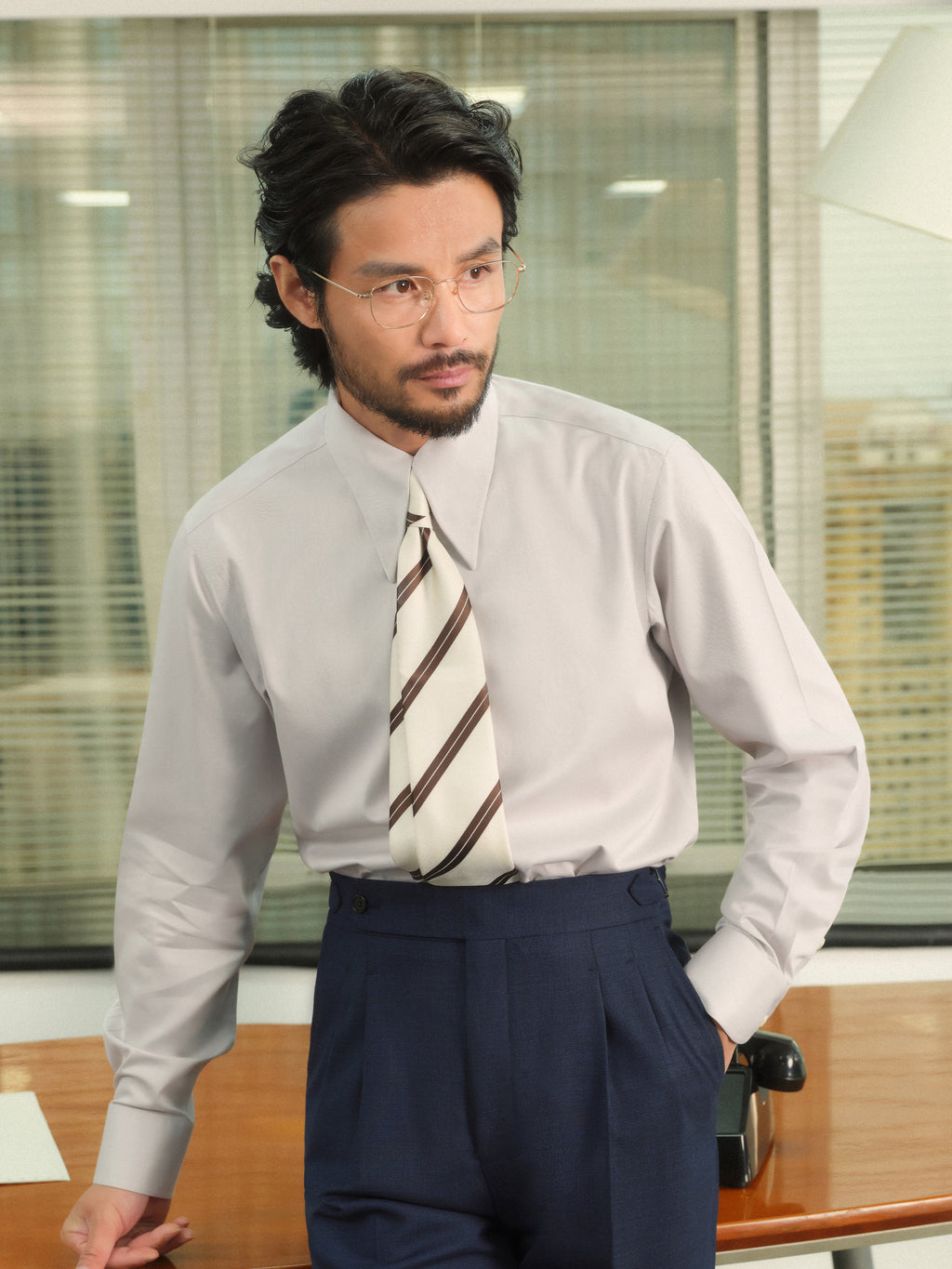 Men's Lu Thai 140s Non-Iron Long Point Collar Shirt