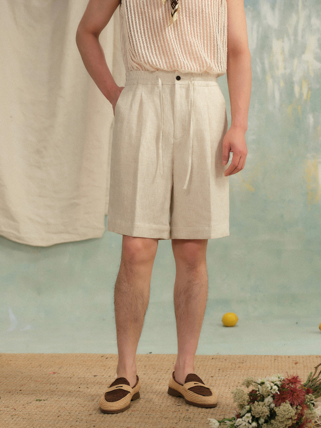 Men's French Linen Drawstring Shorts