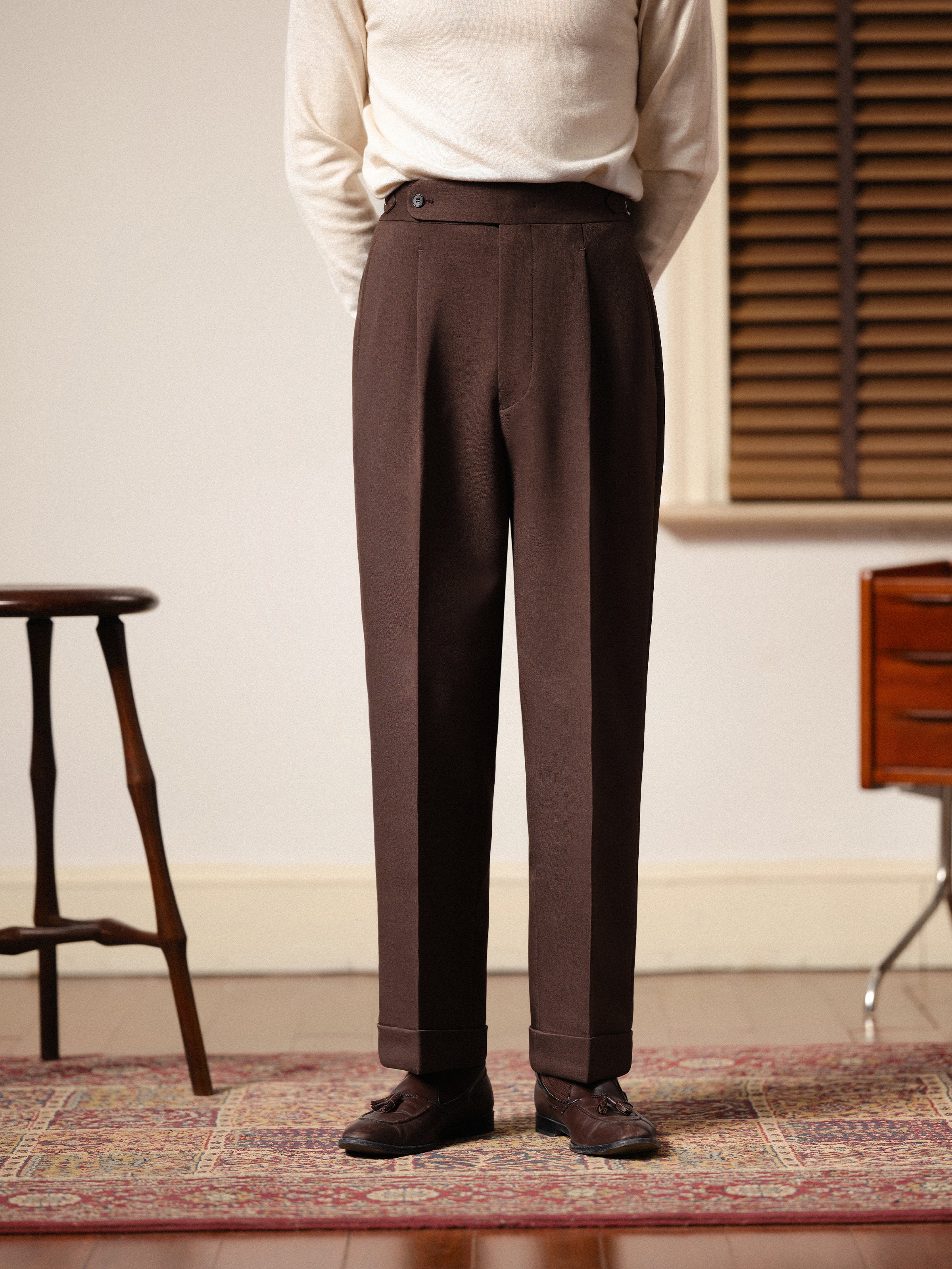 Men's Italian Slim Fit Single Pleat Trousers