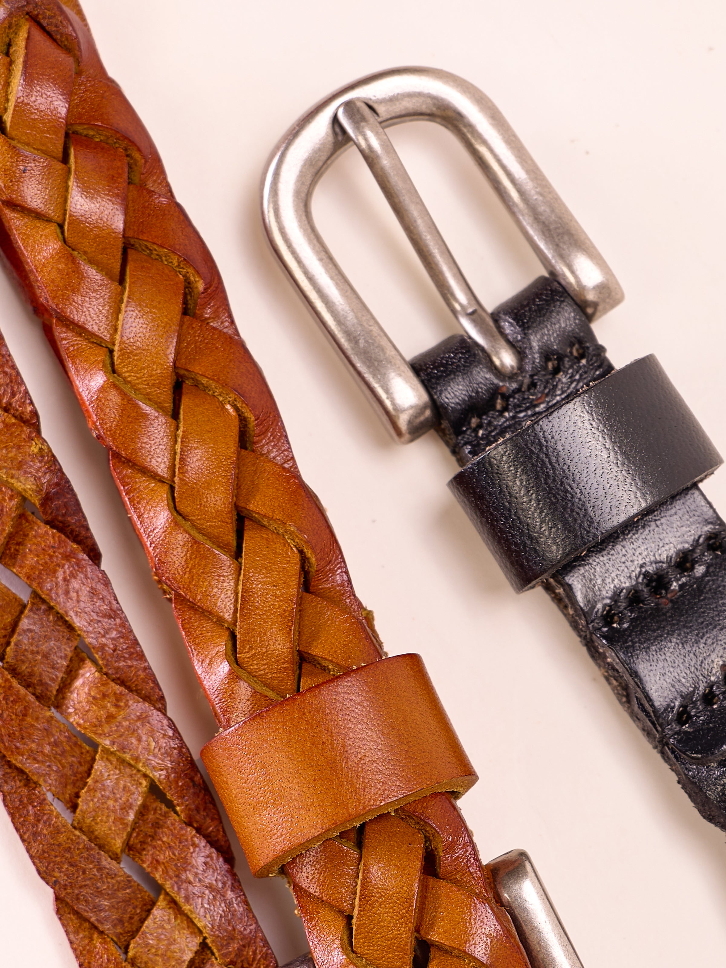 Vintage Versatile Carved Silver Buckle Leather Belt