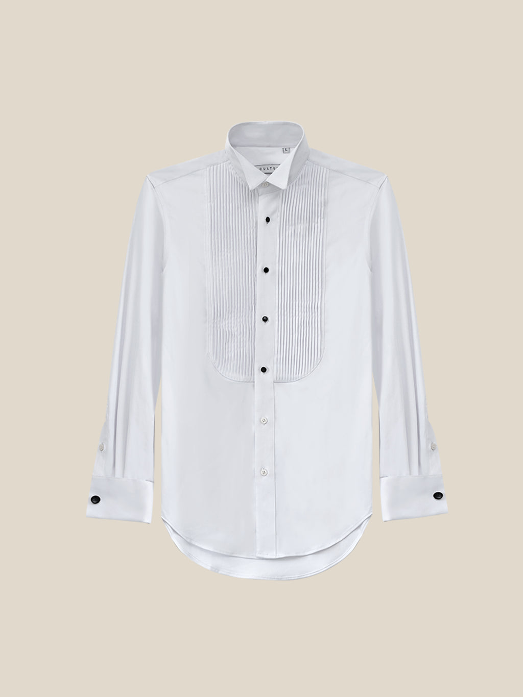 Men's Wing Collar Tuxedo Shirt with French Cuffs and Pleated Front