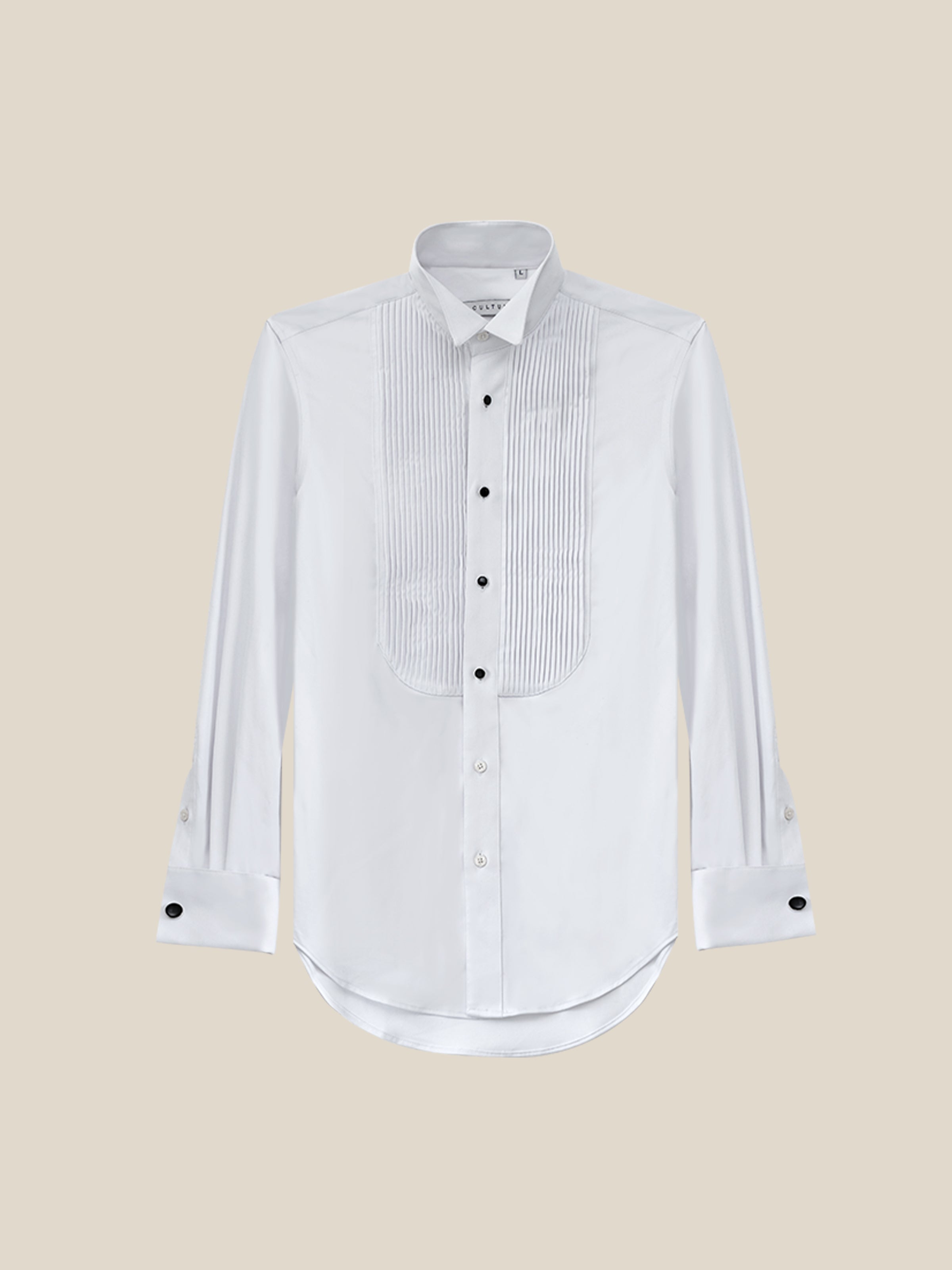 Men's Wing Collar Tuxedo Shirt with French Cuffs and Pleated Front