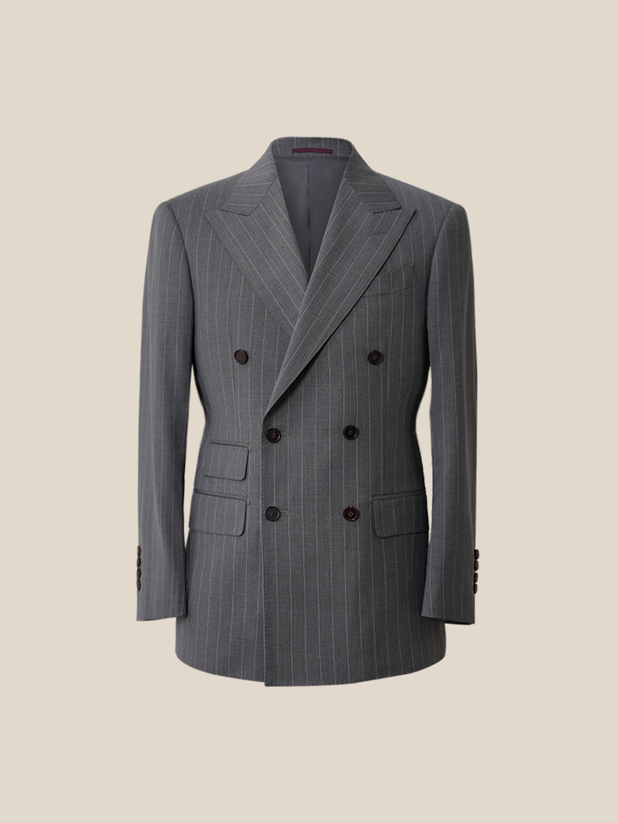 Men's Fine Australian Merino Wool Striped Double-Breasted Suit