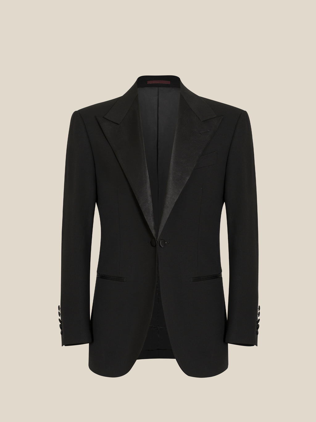 Men's Black Satin Peak Lapel Double-Breasted Tuxedo Wedding Suit