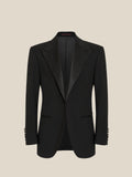 Men's Black Satin Peak Lapel Double-Breasted Tuxedo Wedding Suit