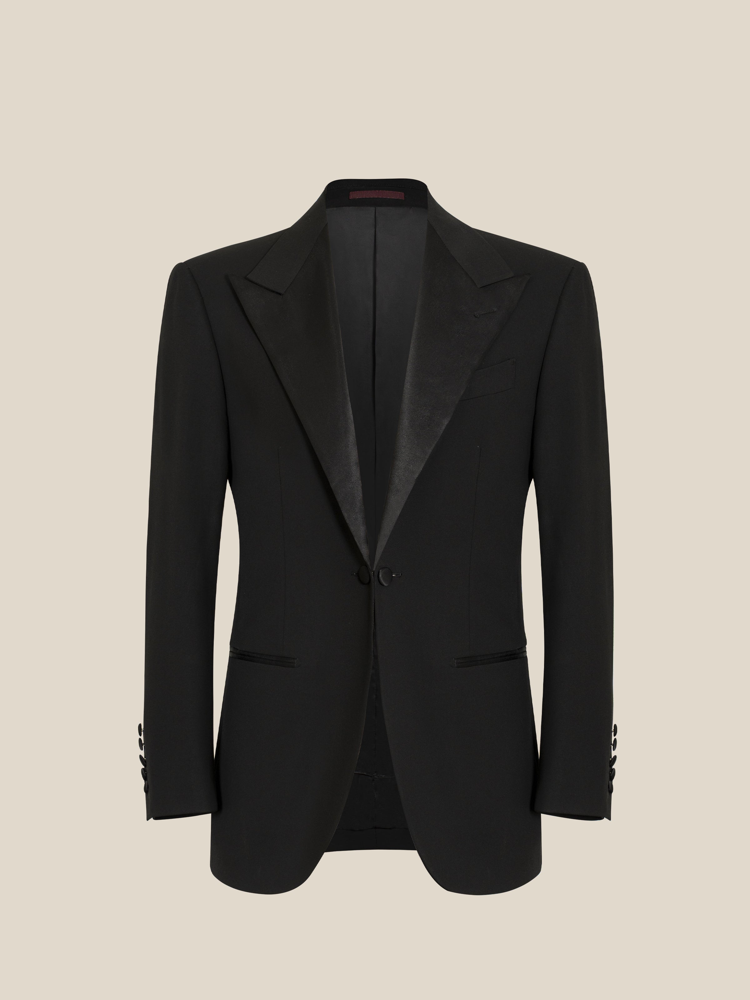 Men's Black Satin Peak Lapel Double-Breasted Tuxedo Wedding Suit