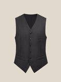 Non-Iron Australian Merino Wool Blend Twill Seersucker Single-Breasted Collarless Vest