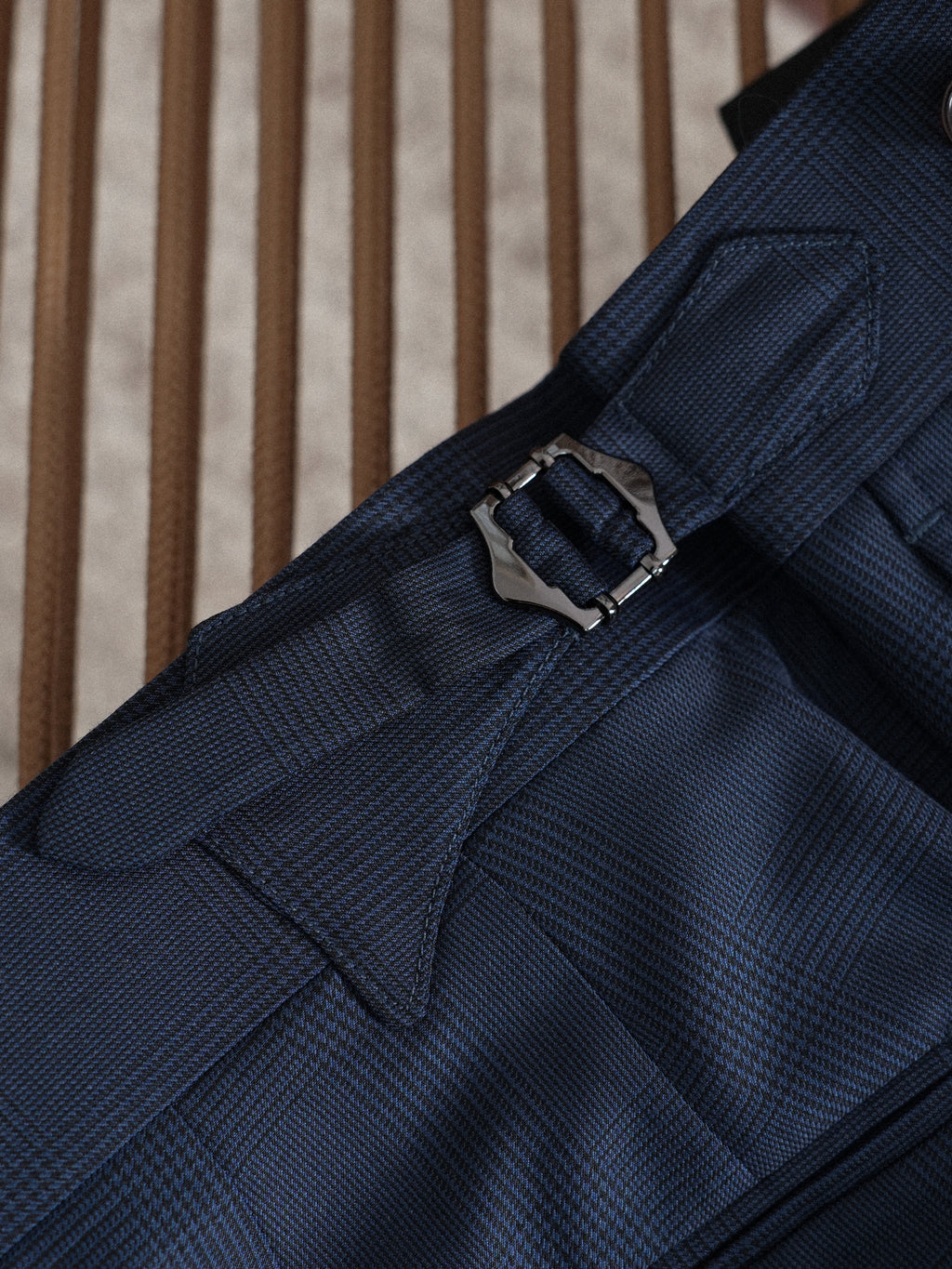 Men's Non-Iron Wool Prince of Wales Check Slim Straight Suit Trousers