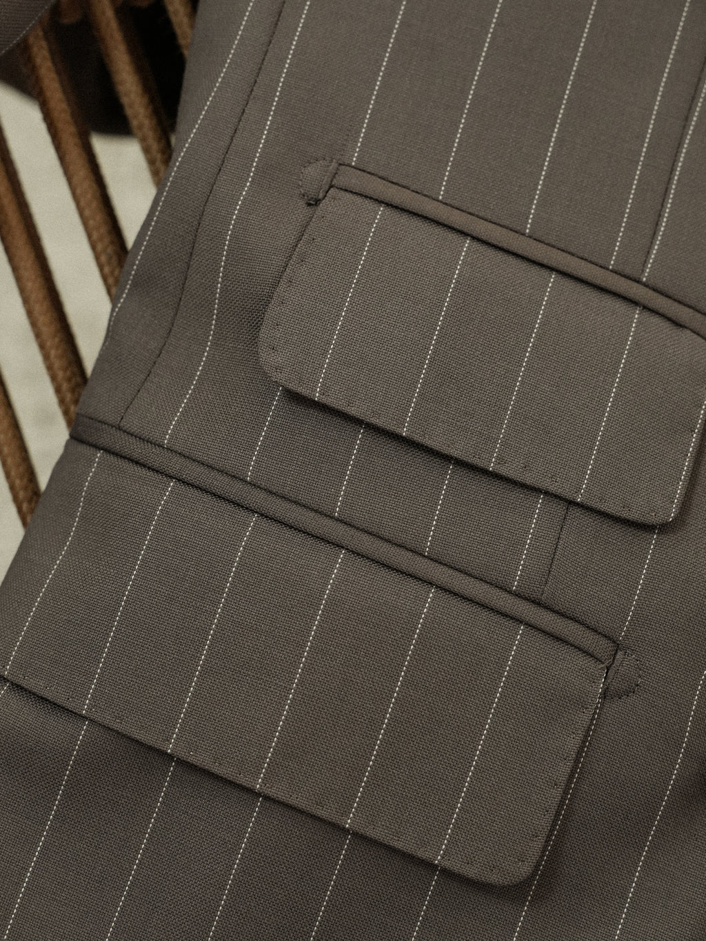 Men's Fine Australian Merino Wool Striped Double-Breasted Suit