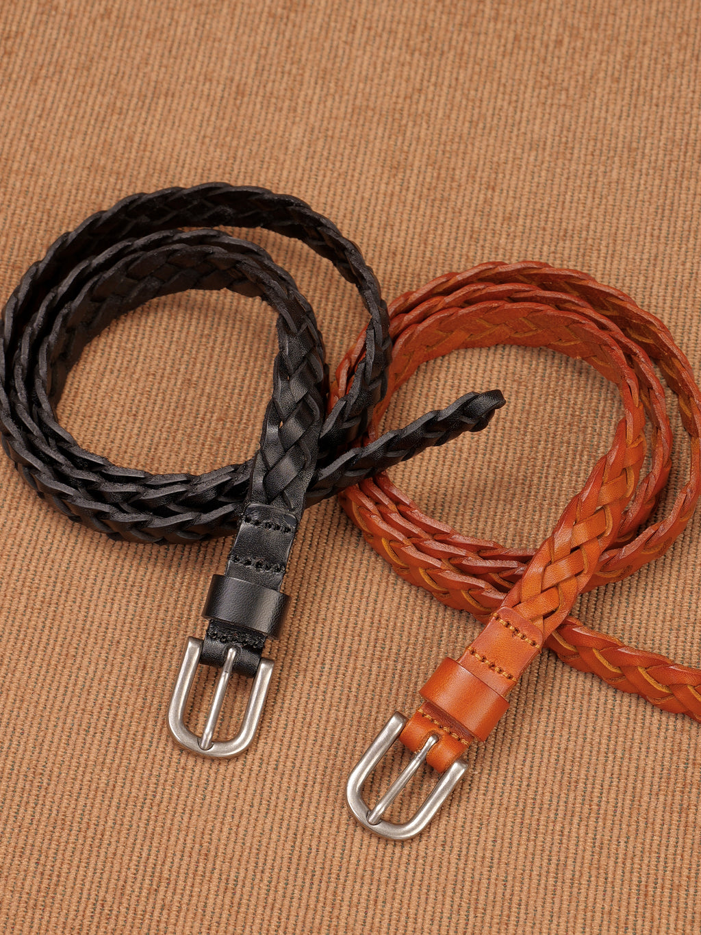 Vintage Versatile Carved Silver Buckle Leather Belt