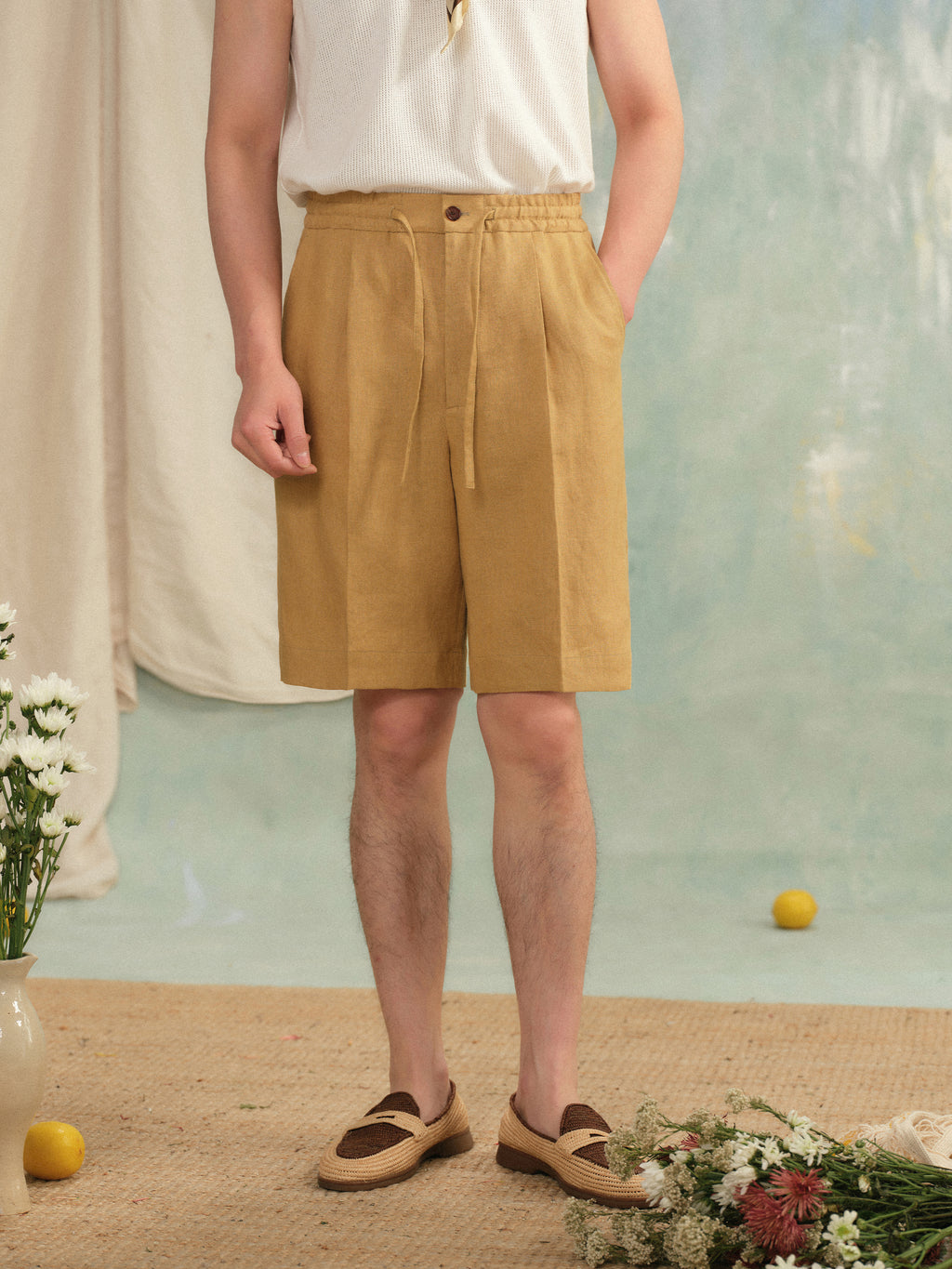 Men's French Linen Drawstring Shorts