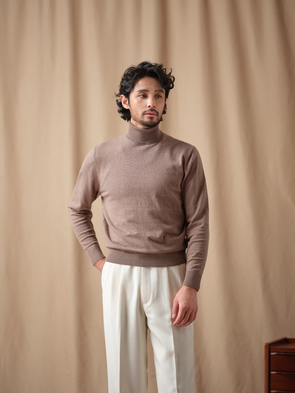 Machine-Washable 14-Gauge Cotton Cashmere Turtleneck