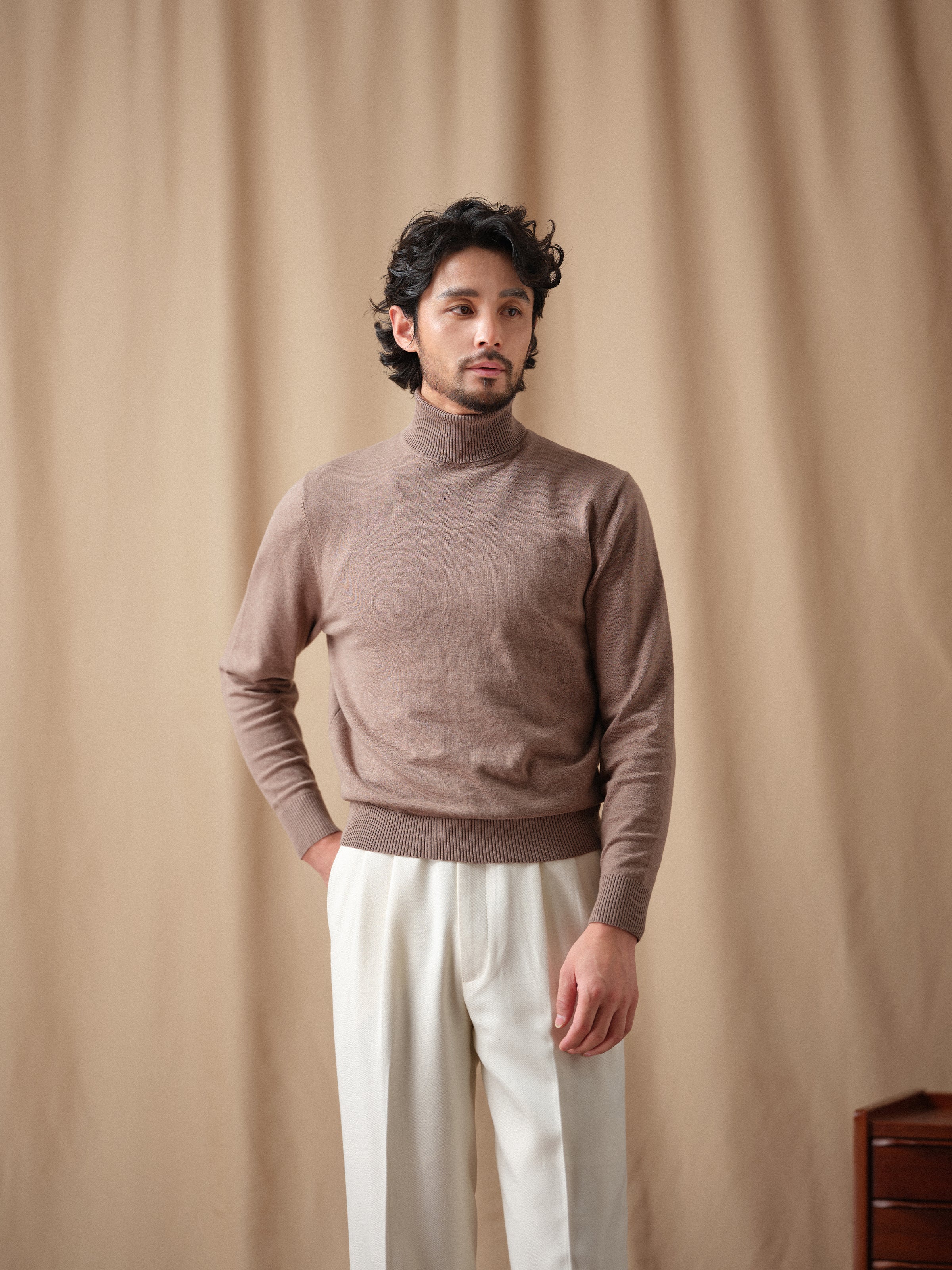Machine-Washable 14-Gauge Cotton Cashmere Turtleneck