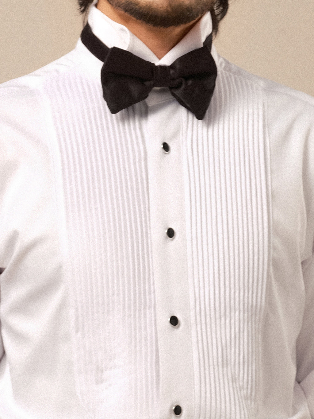 Men's Wing Collar Tuxedo Shirt with French Cuffs and Pleated Front