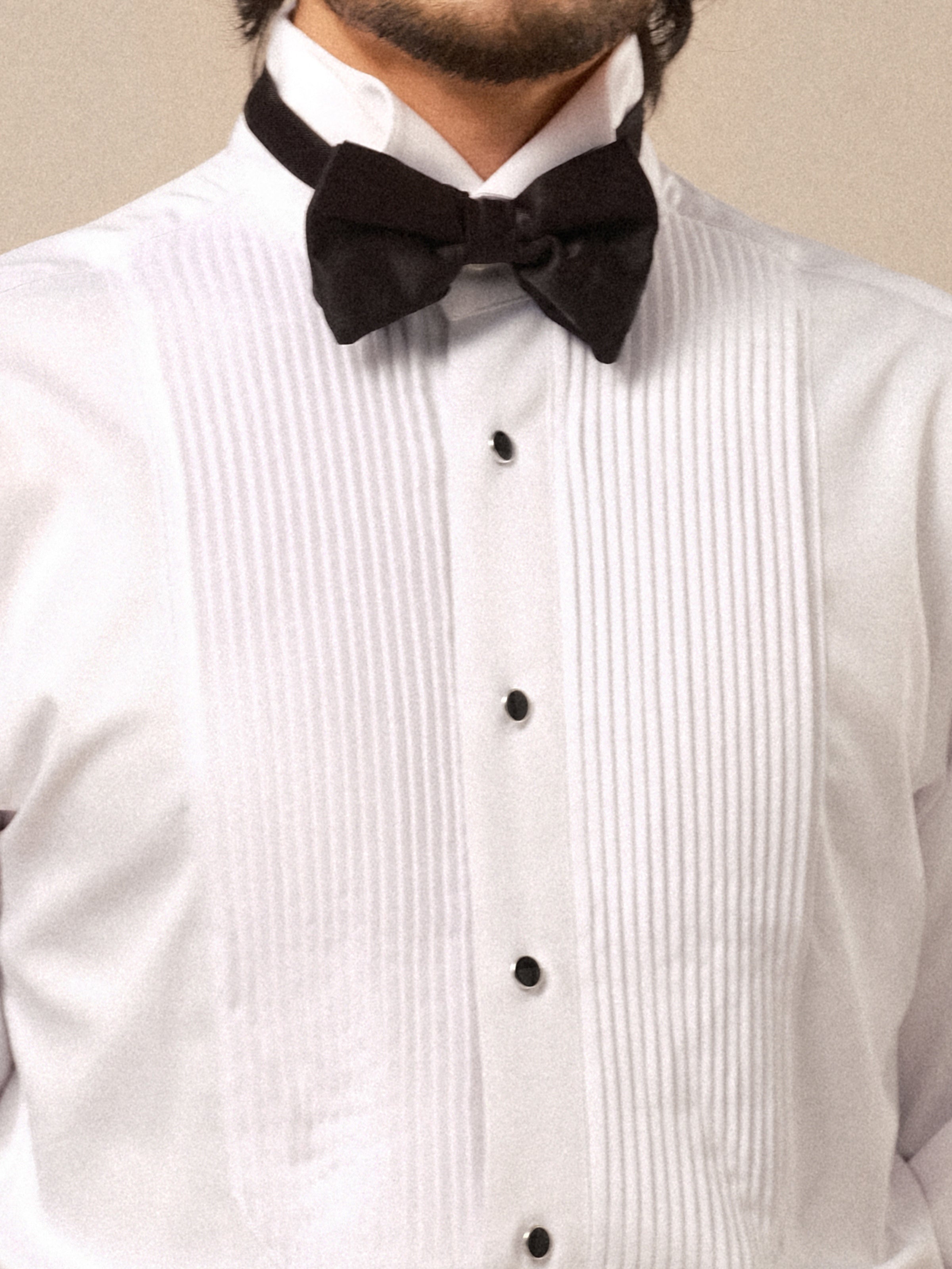 Men's Wing Collar Tuxedo Shirt with French Cuffs and Pleated Front