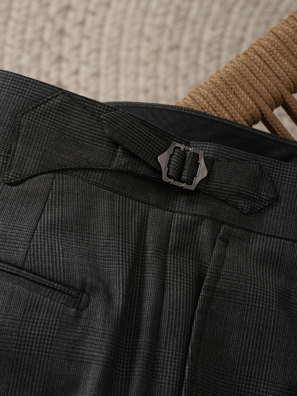 Men's 50% Wool Prince of Wales Check Straight-Leg Business Trousers