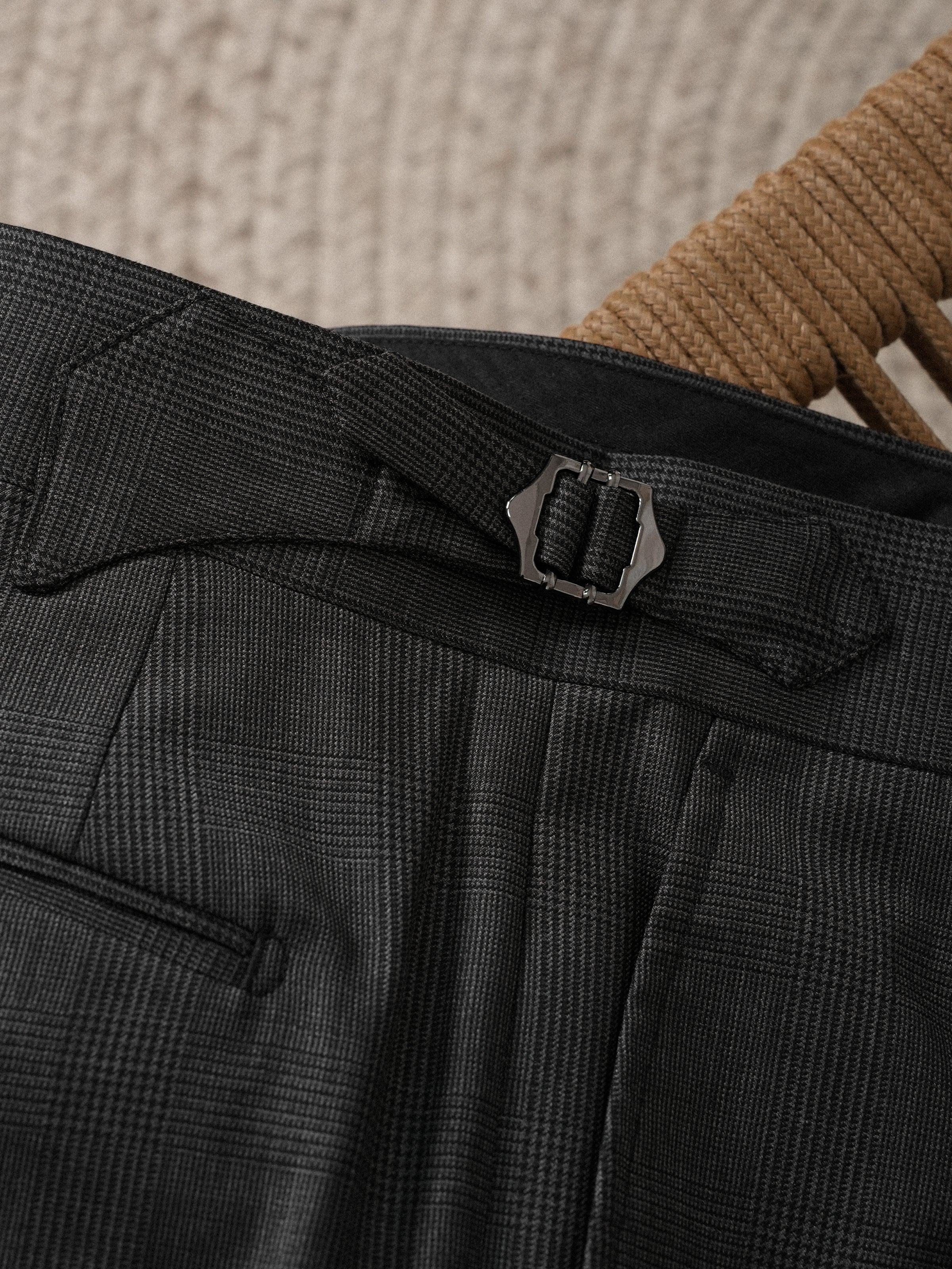 Men's 50% Wool Prince of Wales Check Straight-Leg Business Trousers