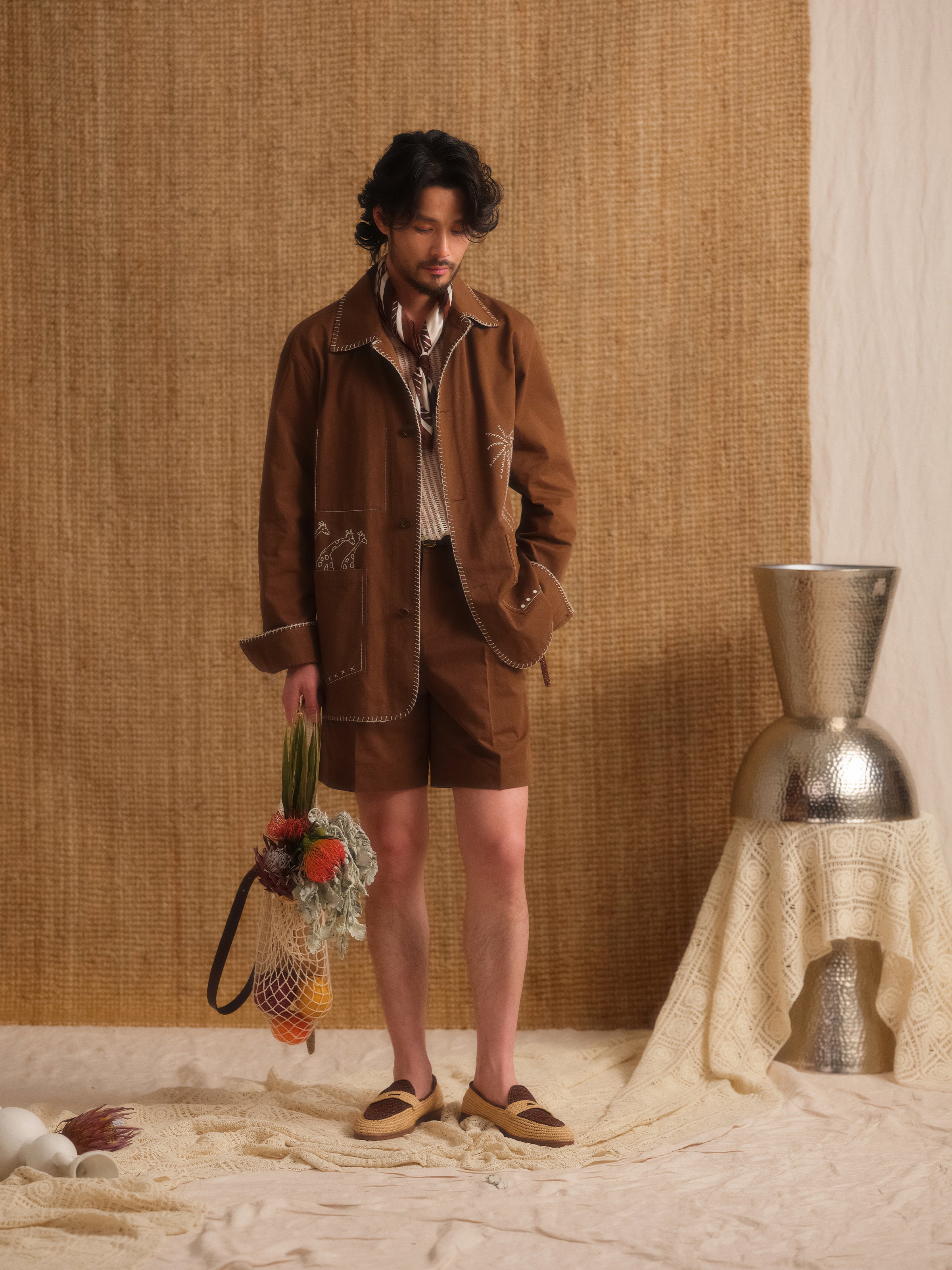 Men's Double-Pleated Straight-Fit Beach Shorts