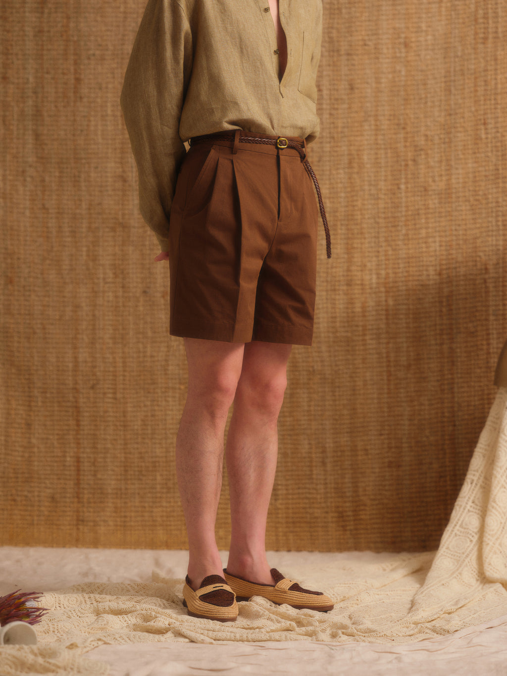 Men's Double-Pleated Straight-Fit Beach Shorts