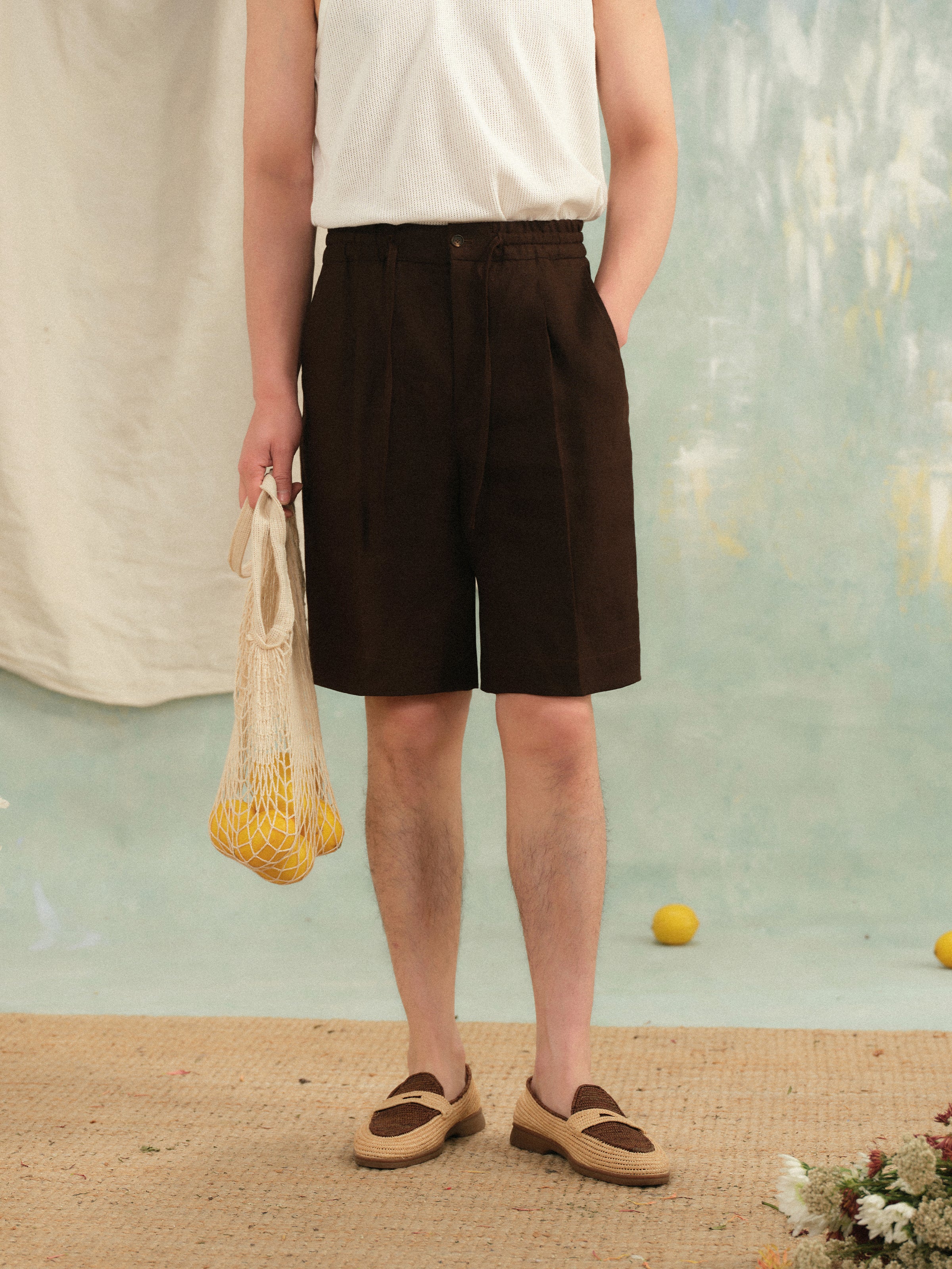 Men's French Linen Drawstring Shorts