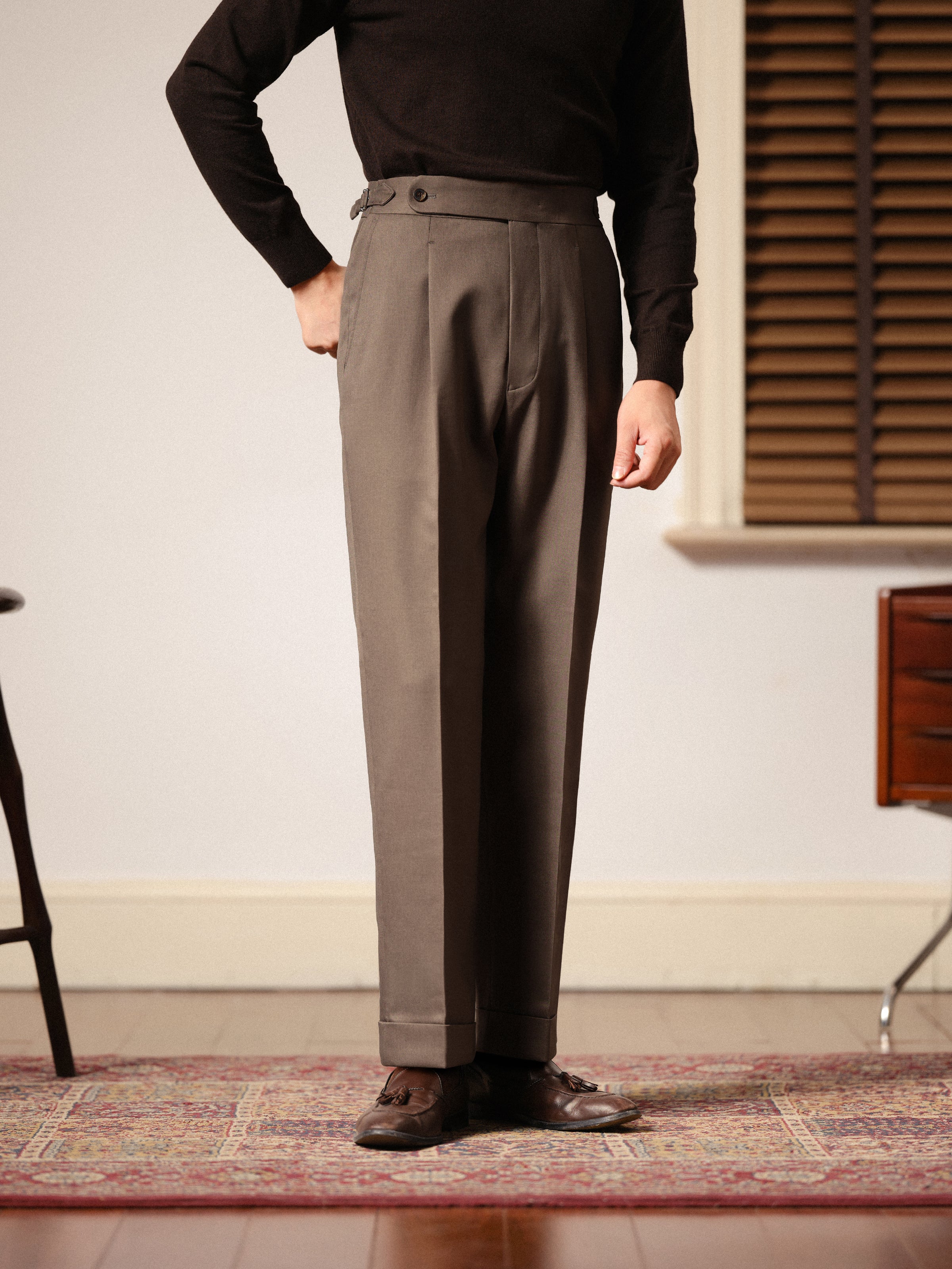 Men's Italian Slim Fit Single Pleat Trousers