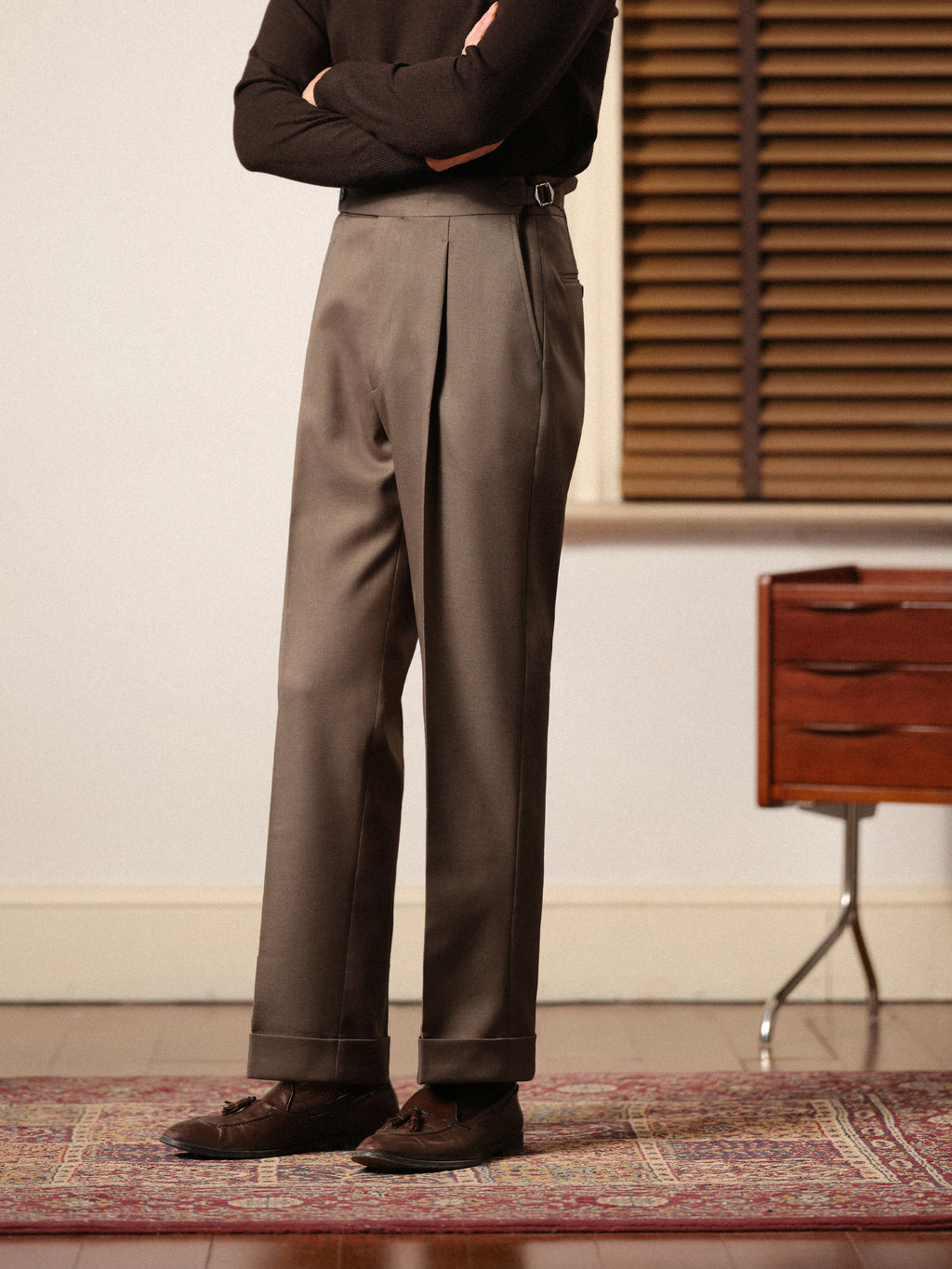Men's Italian Slim Fit Single Pleat Trousers