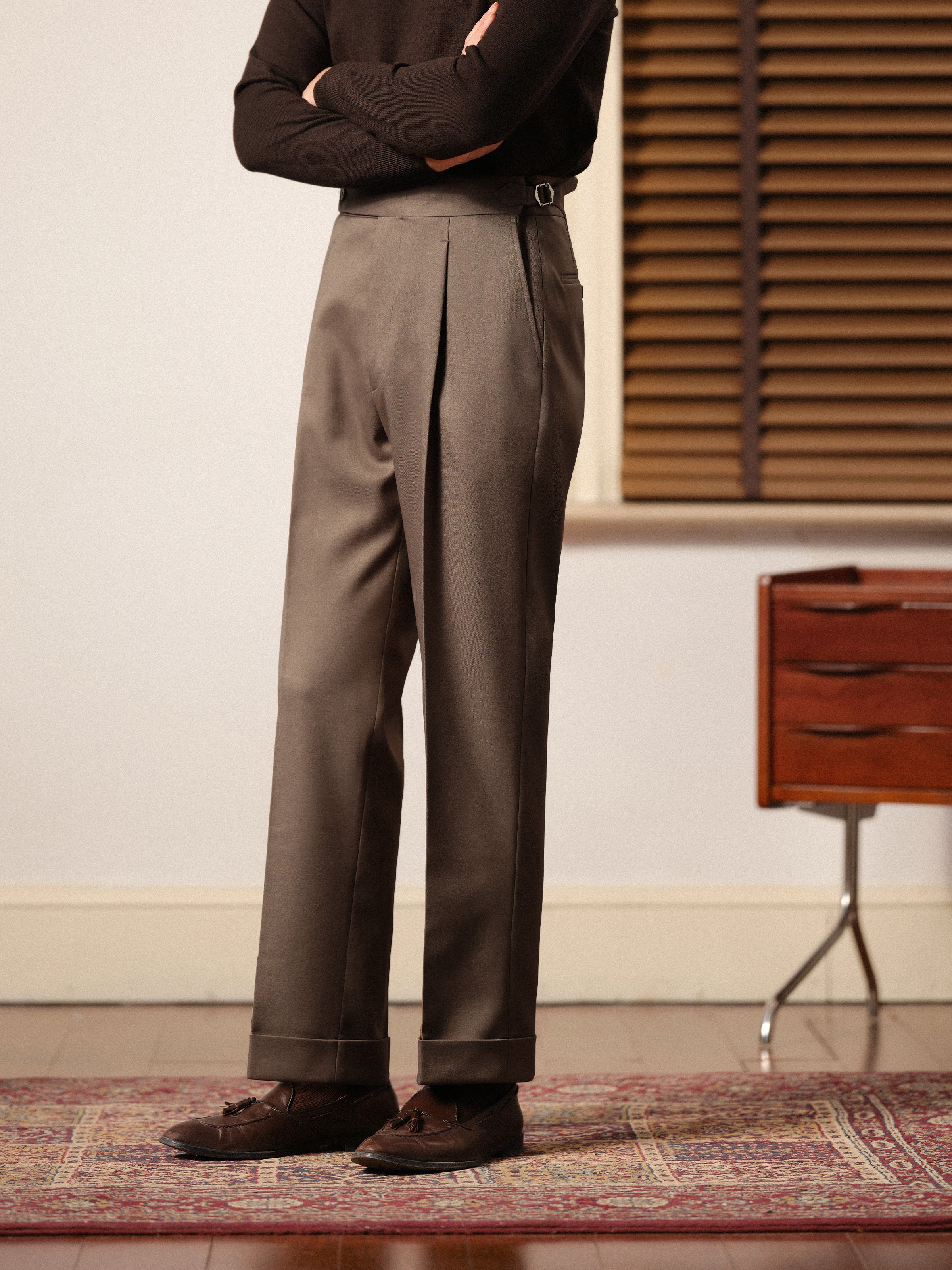 Men's Italian Slim Fit Single Pleat Trousers