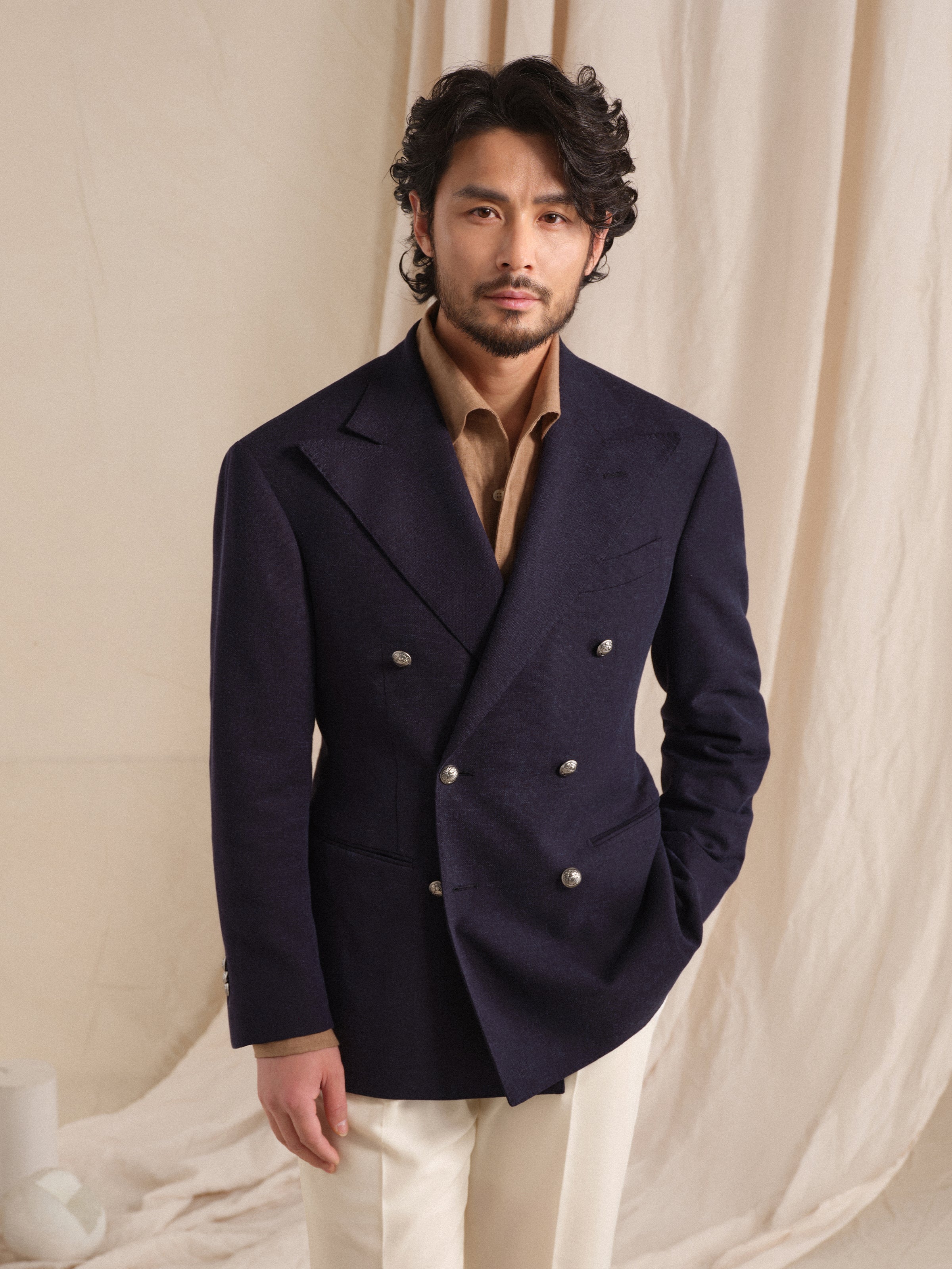 Men's Breathable Linen Blend Double-Breasted Blazer