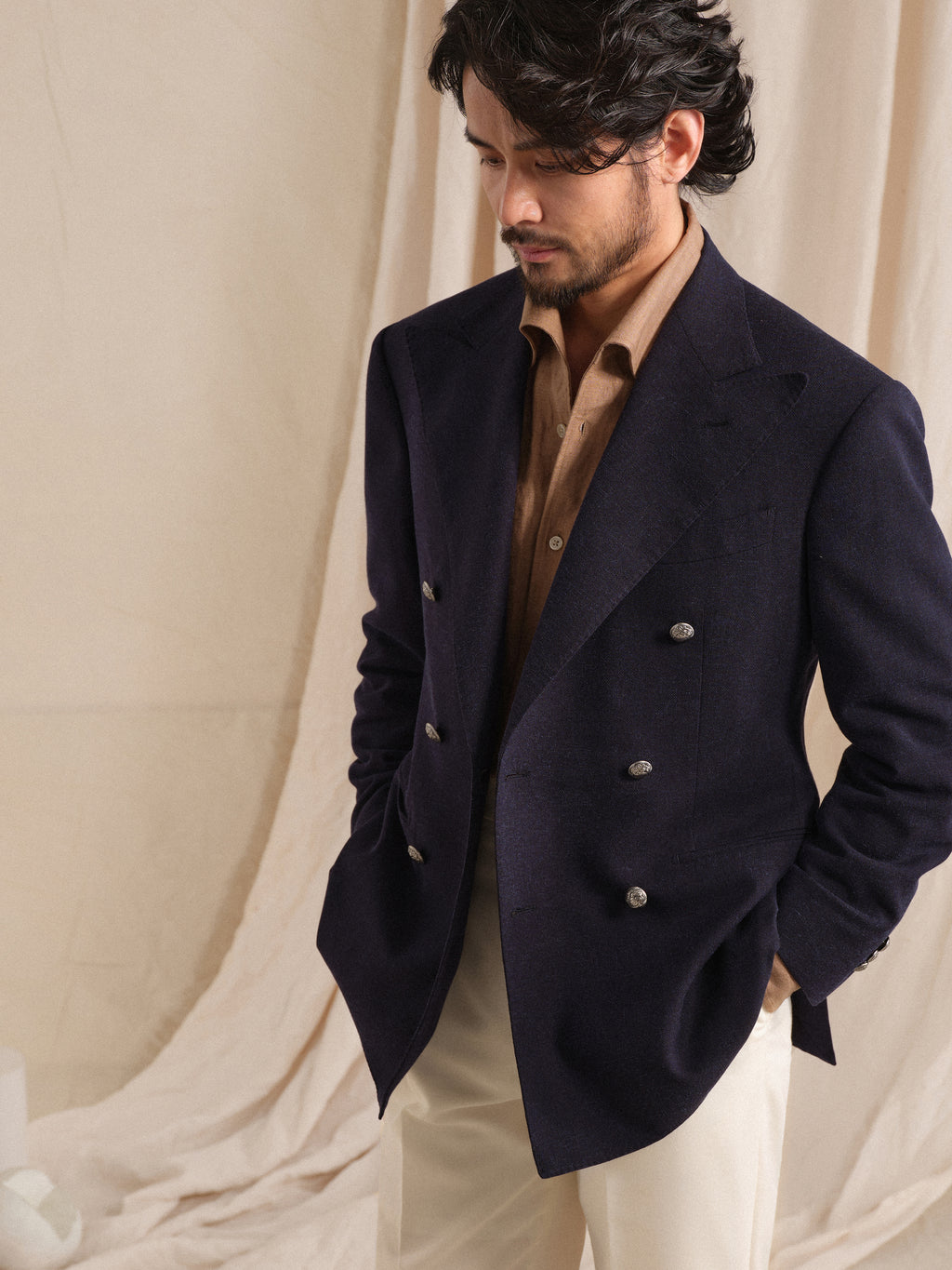 Men's Breathable Linen Blend Double-Breasted Blazer