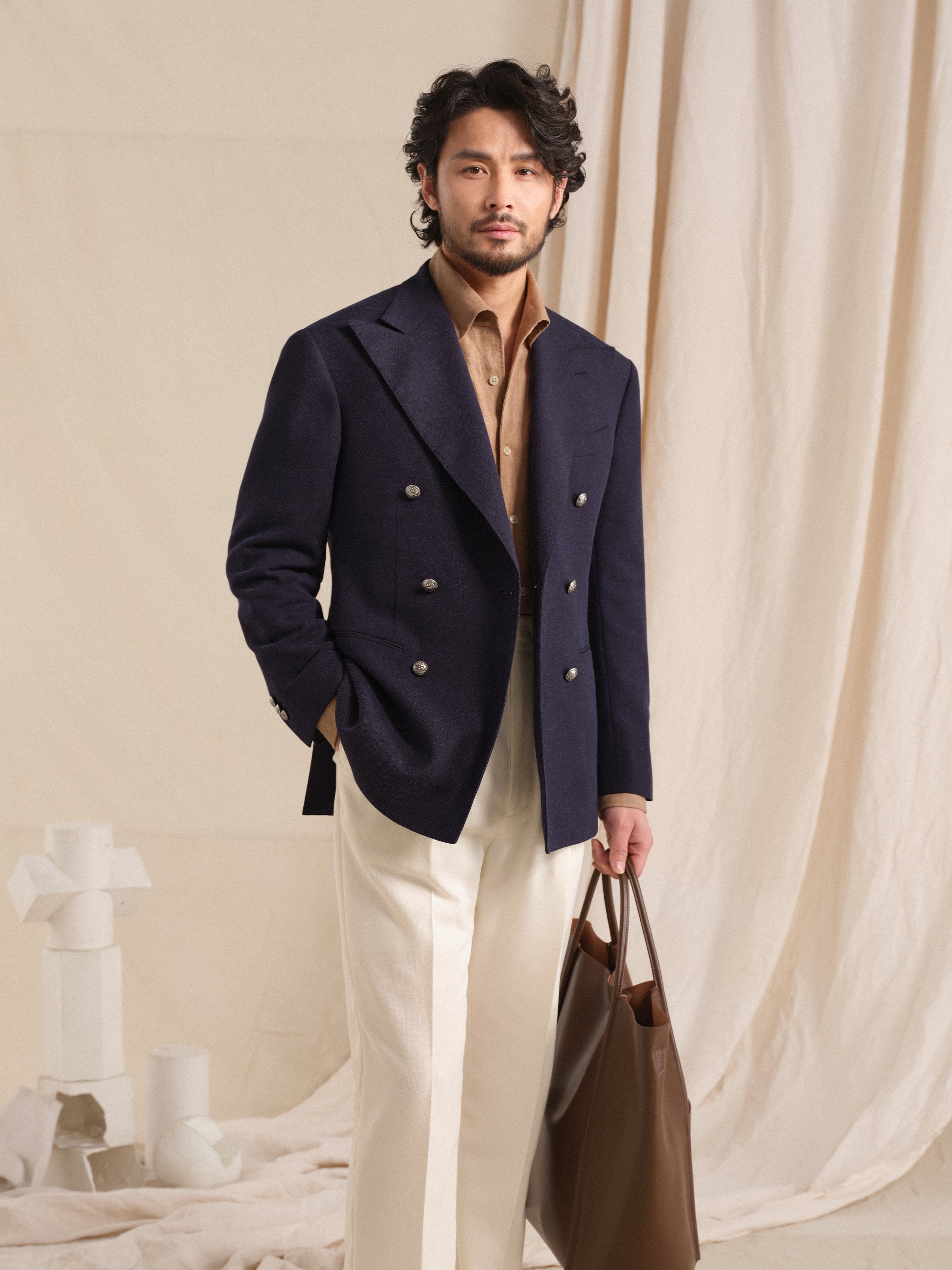 Men's Breathable Linen Blend Double-Breasted Blazer