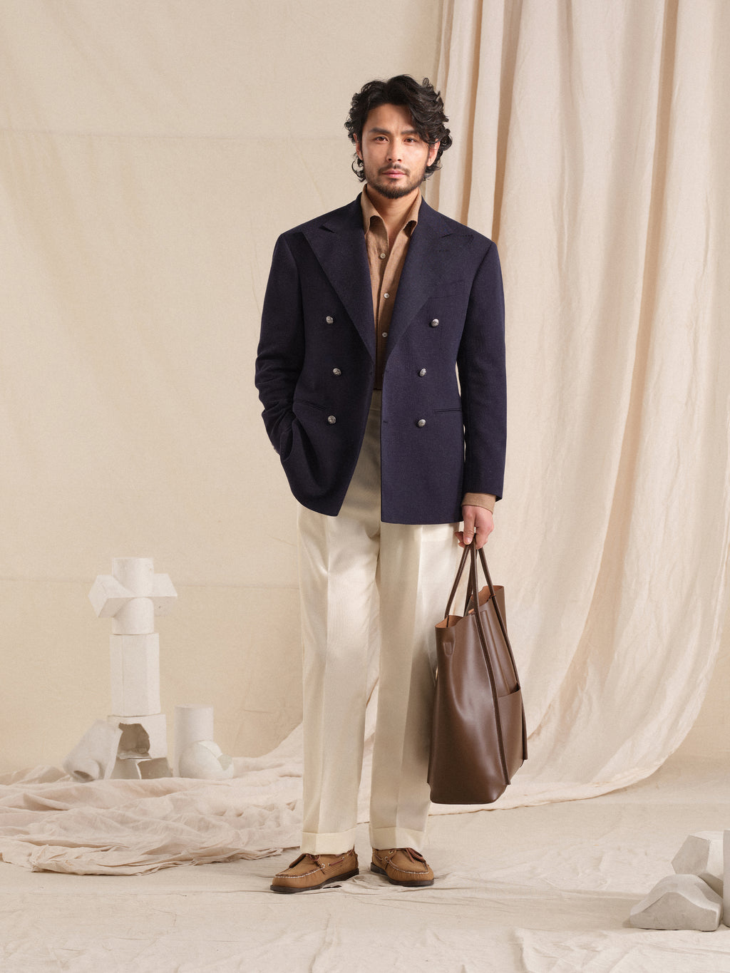 Men's Breathable Linen Blend Double-Breasted Blazer