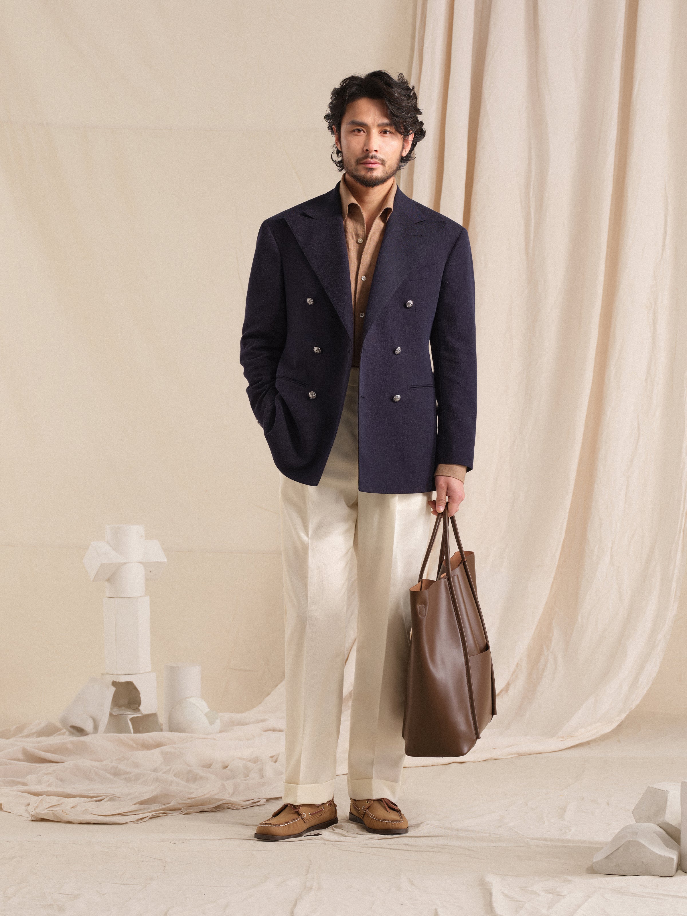 Men's Breathable Linen Blend Double-Breasted Blazer