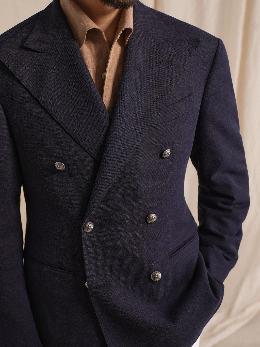 Men's Breathable Linen Blend Double-Breasted Blazer