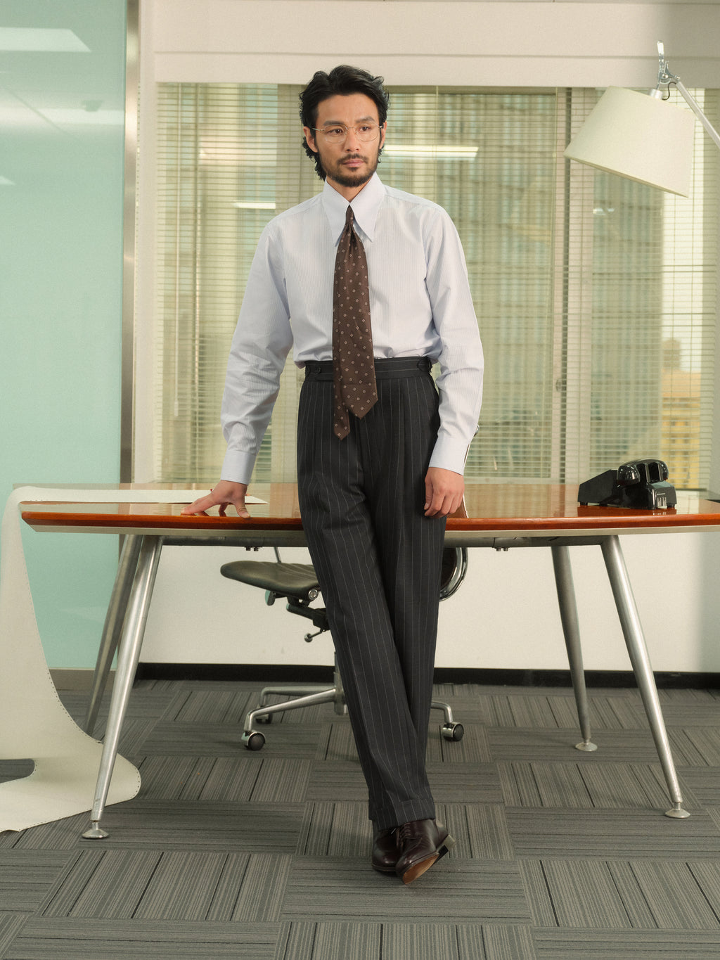 70% Australian Wool Striped Double-Pleated Dress Pants