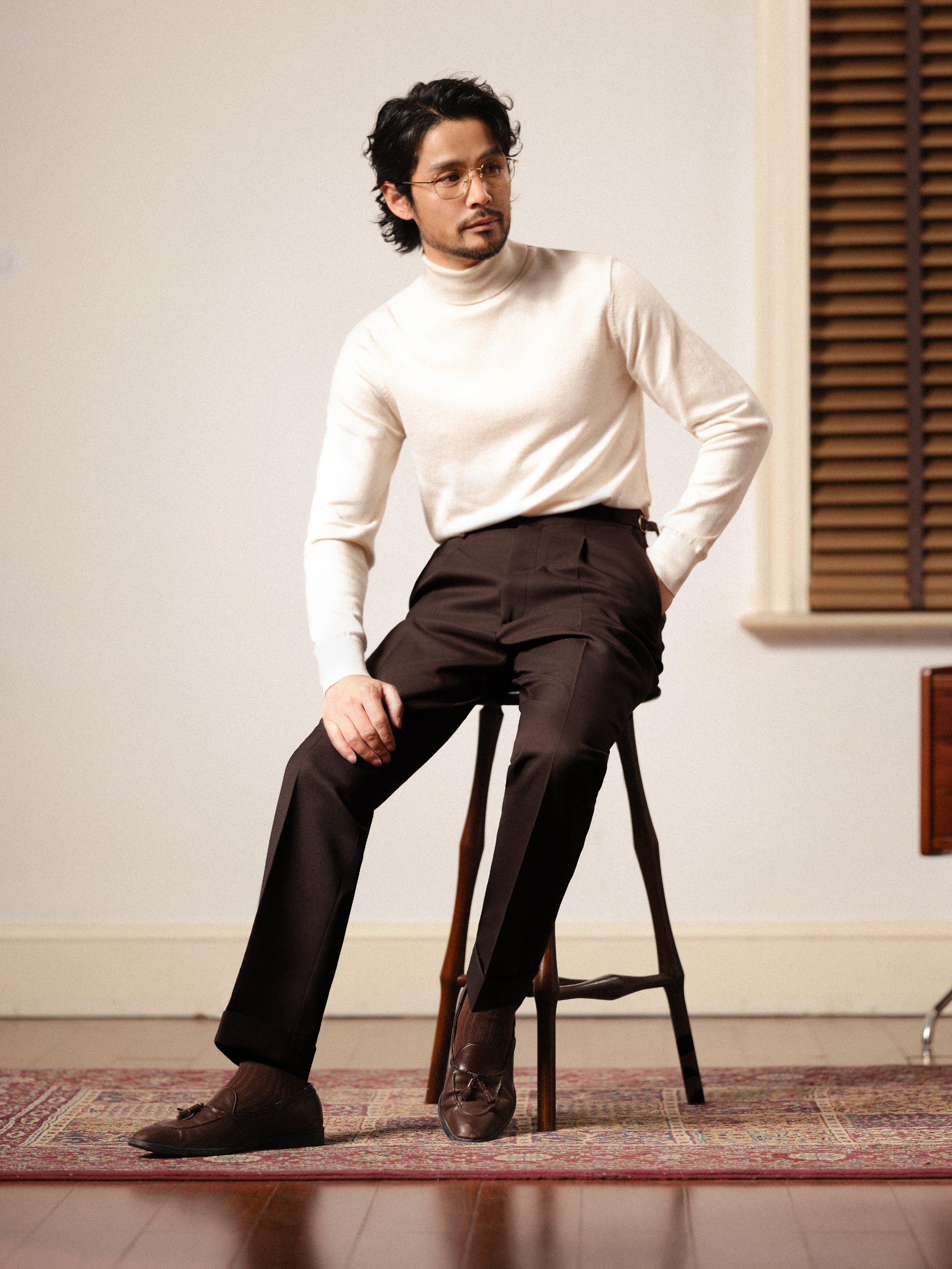 Men's Italian Slim Fit Single Pleat Trousers