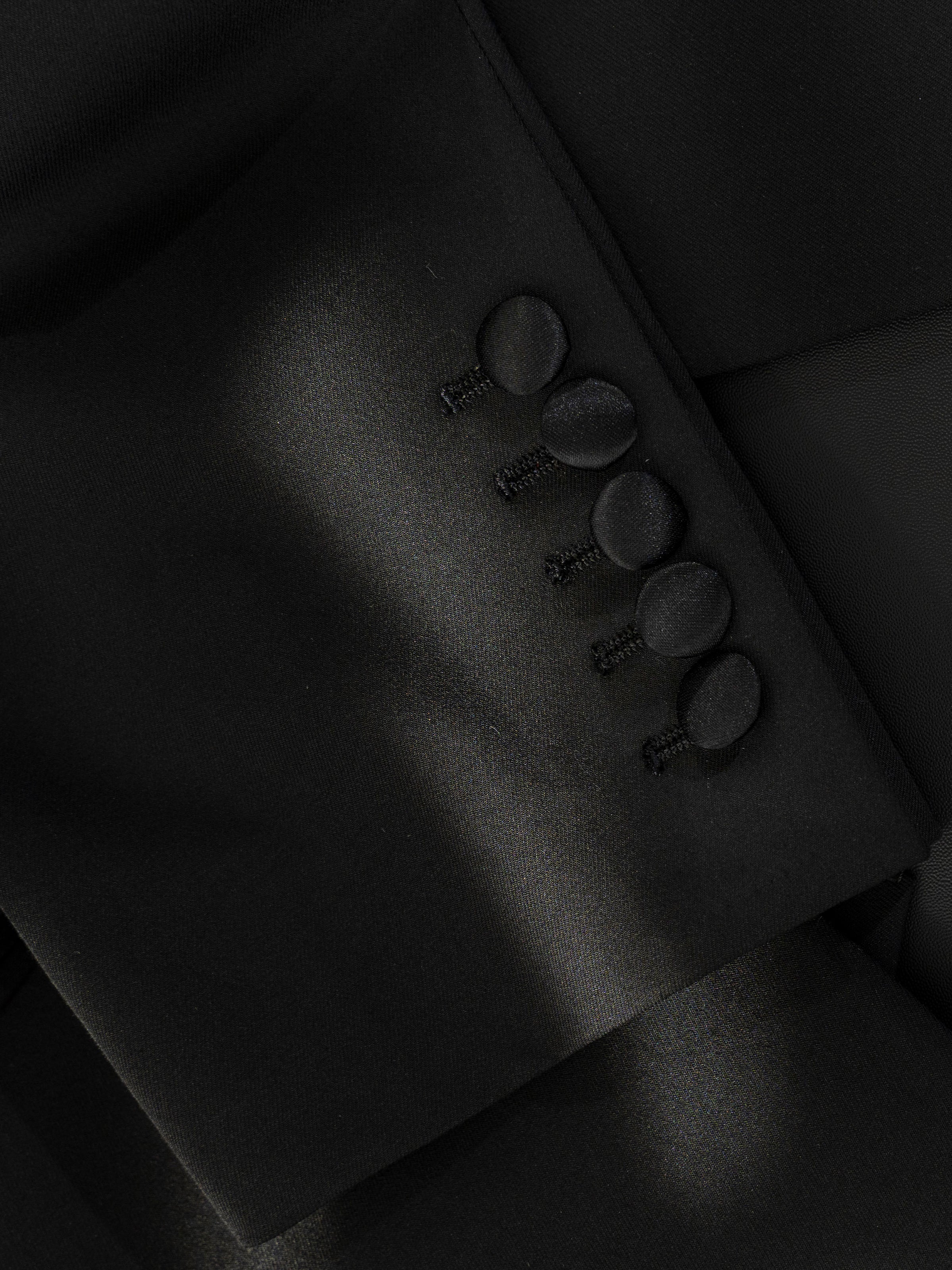 Men's Black Satin Peak Lapel Double-Breasted Tuxedo Wedding Suit