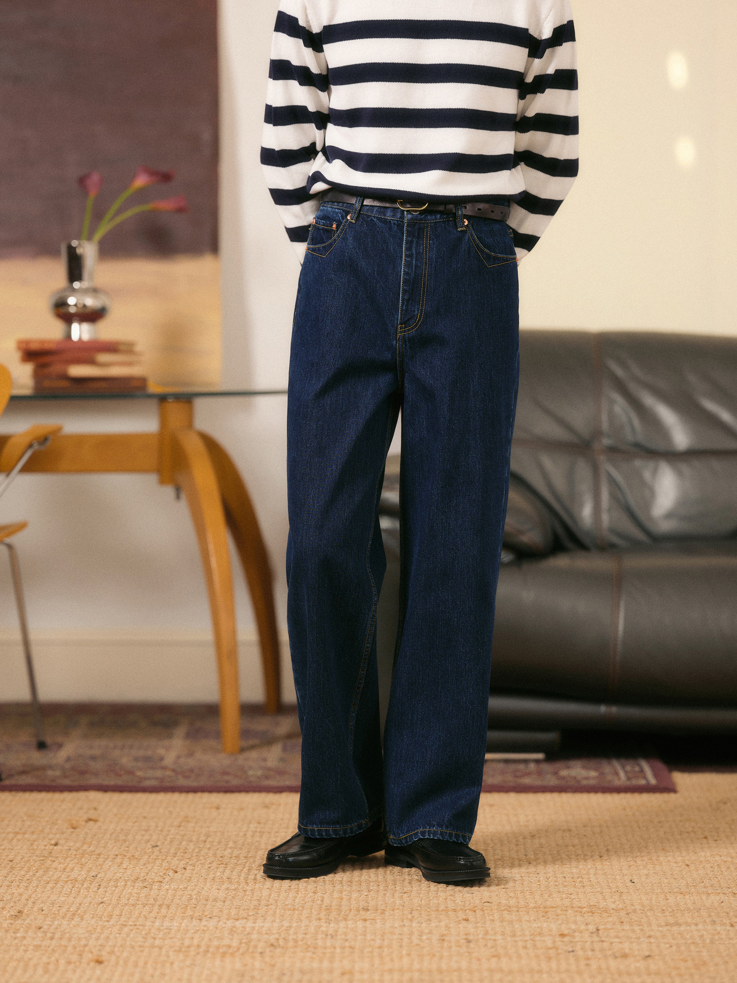 Men's High-Waisted Relaxed Fit Denim Pants