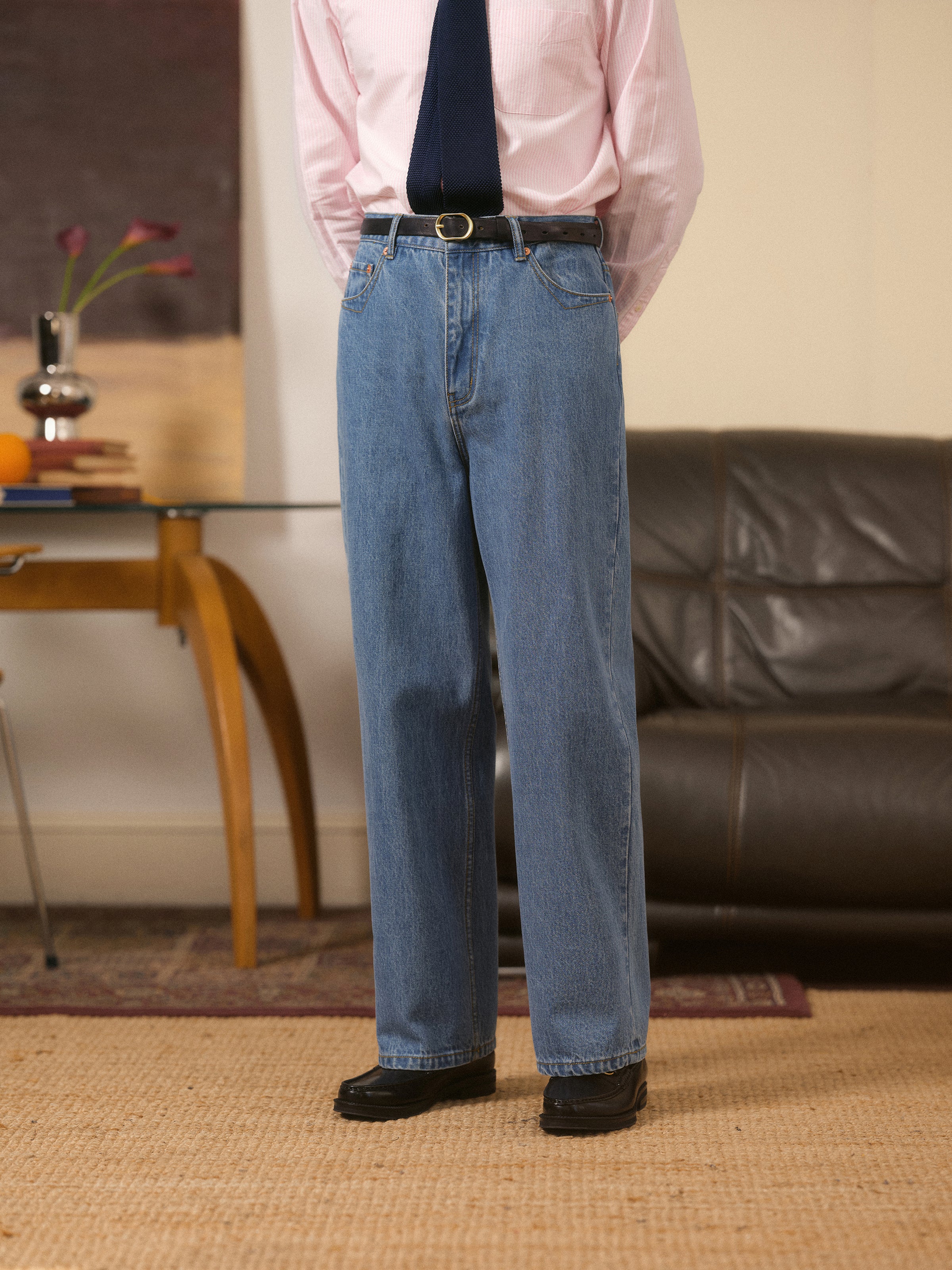 Men's High-Waisted Relaxed Fit Denim Pants