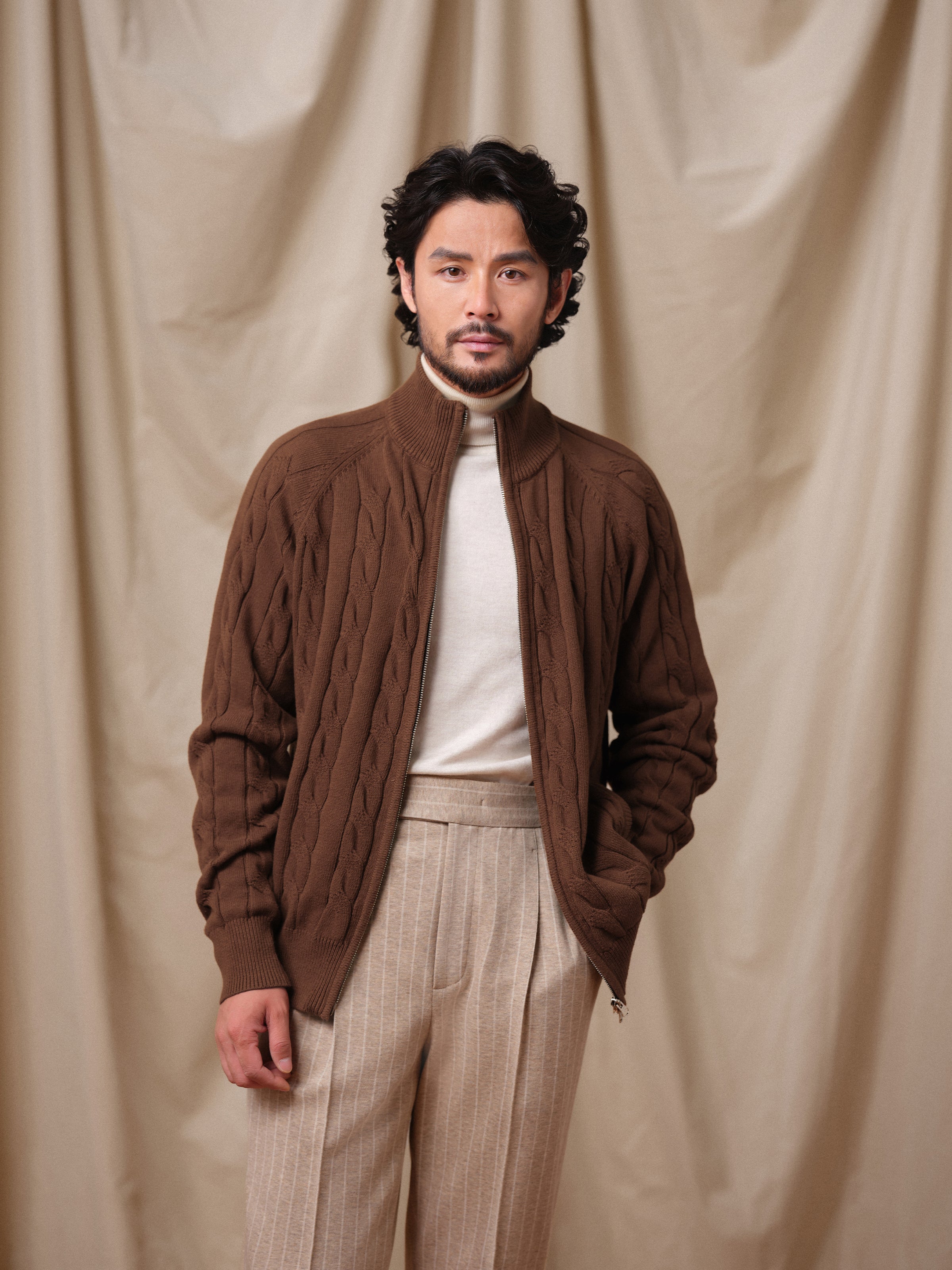 Men's Heavy Cable Knit Zip Cardigan
