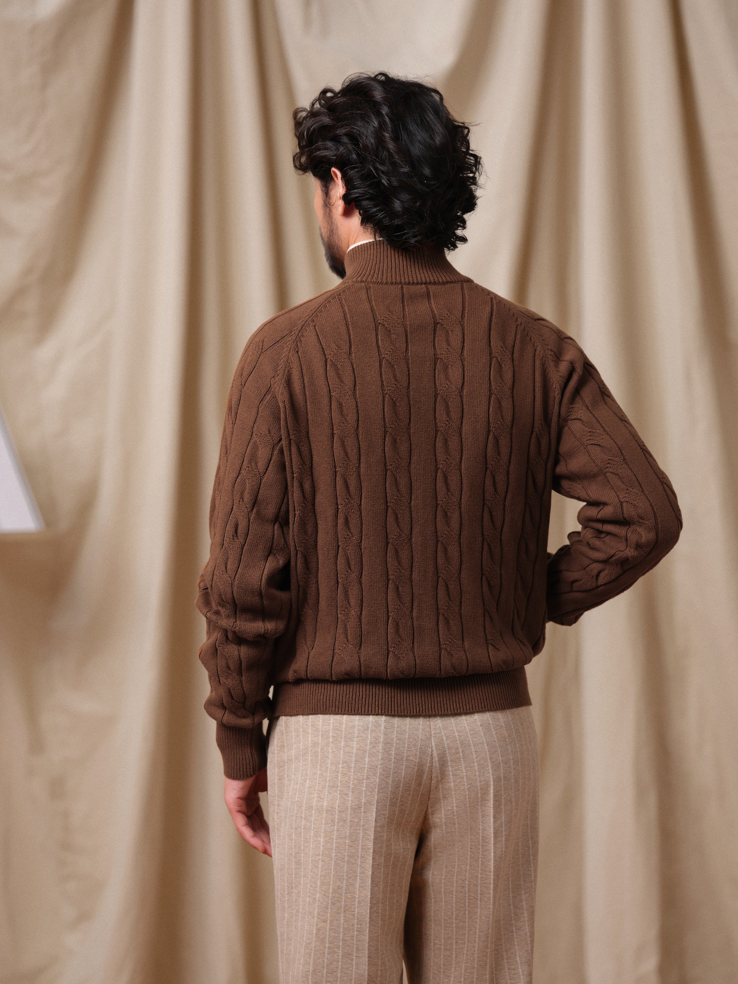 Men's Heavy Cable Knit Zip Cardigan